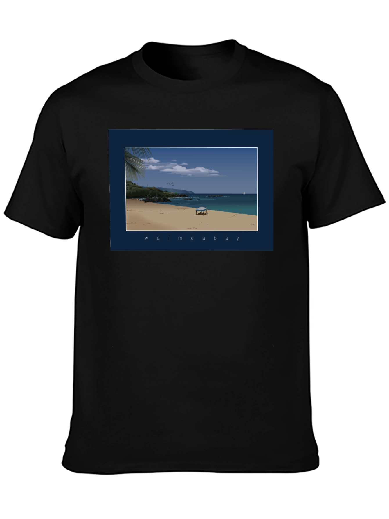 Black Waimea Bay Graphic T-Shirt - Beach Scene Print view 3