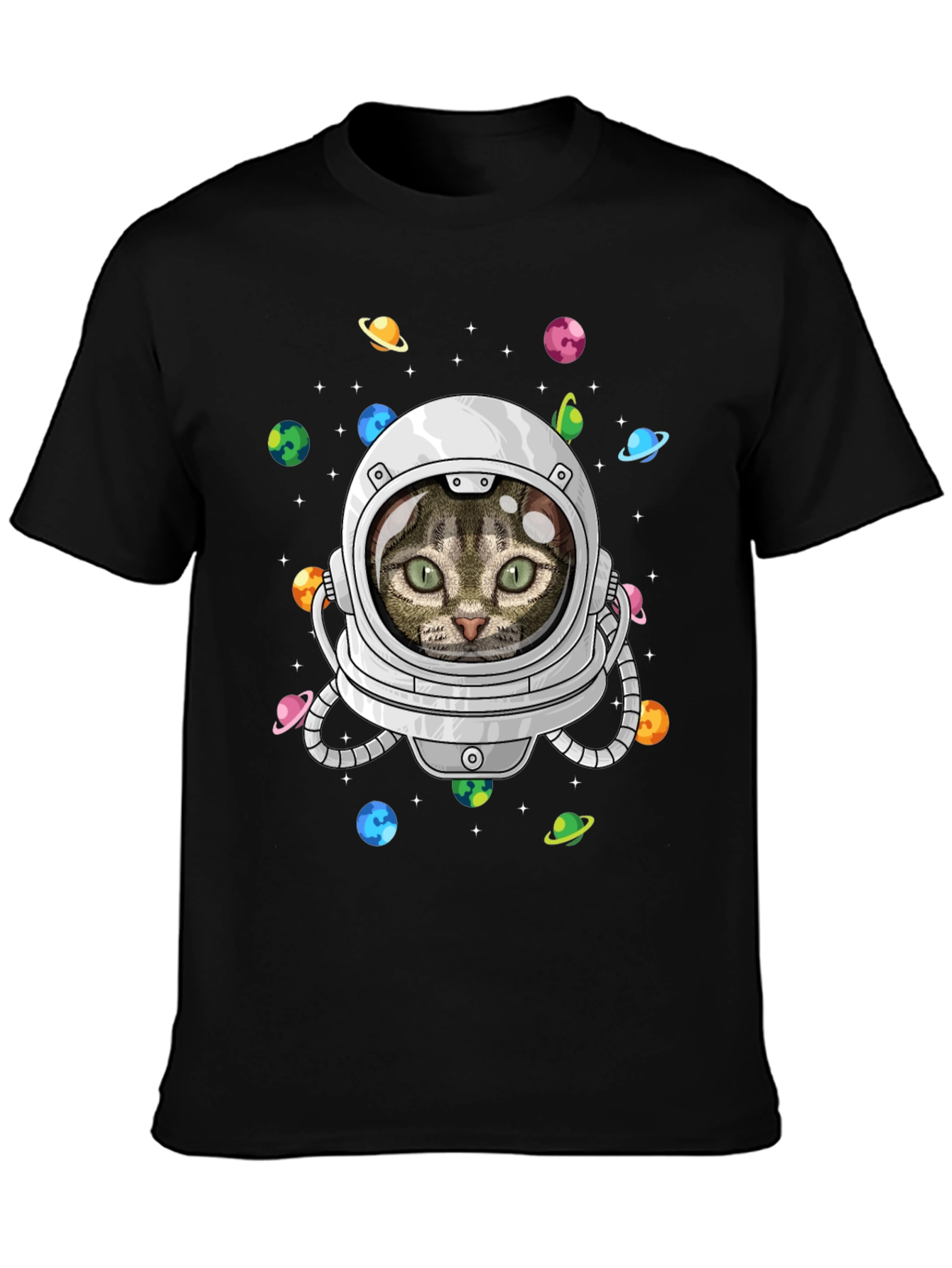 Black Astronaut Cat T-Shirt view 3