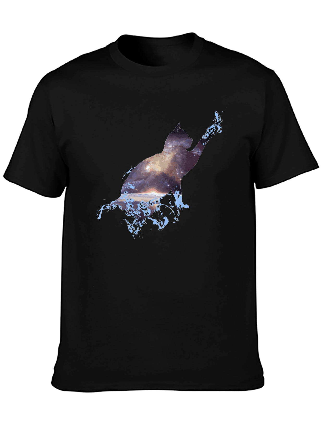 Black Cosmic Cat Black T-Shirt - Galaxy Silhouette view 3