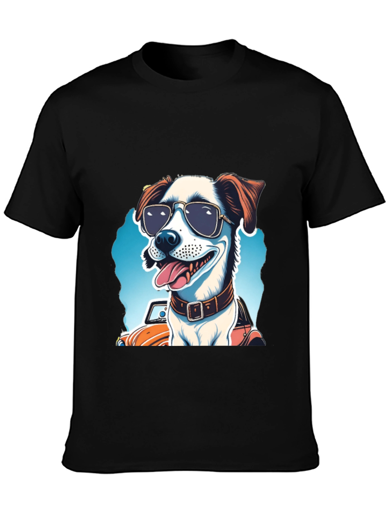 Black Cool Dog Tee: Sunglasses Pup Car Ride view 3