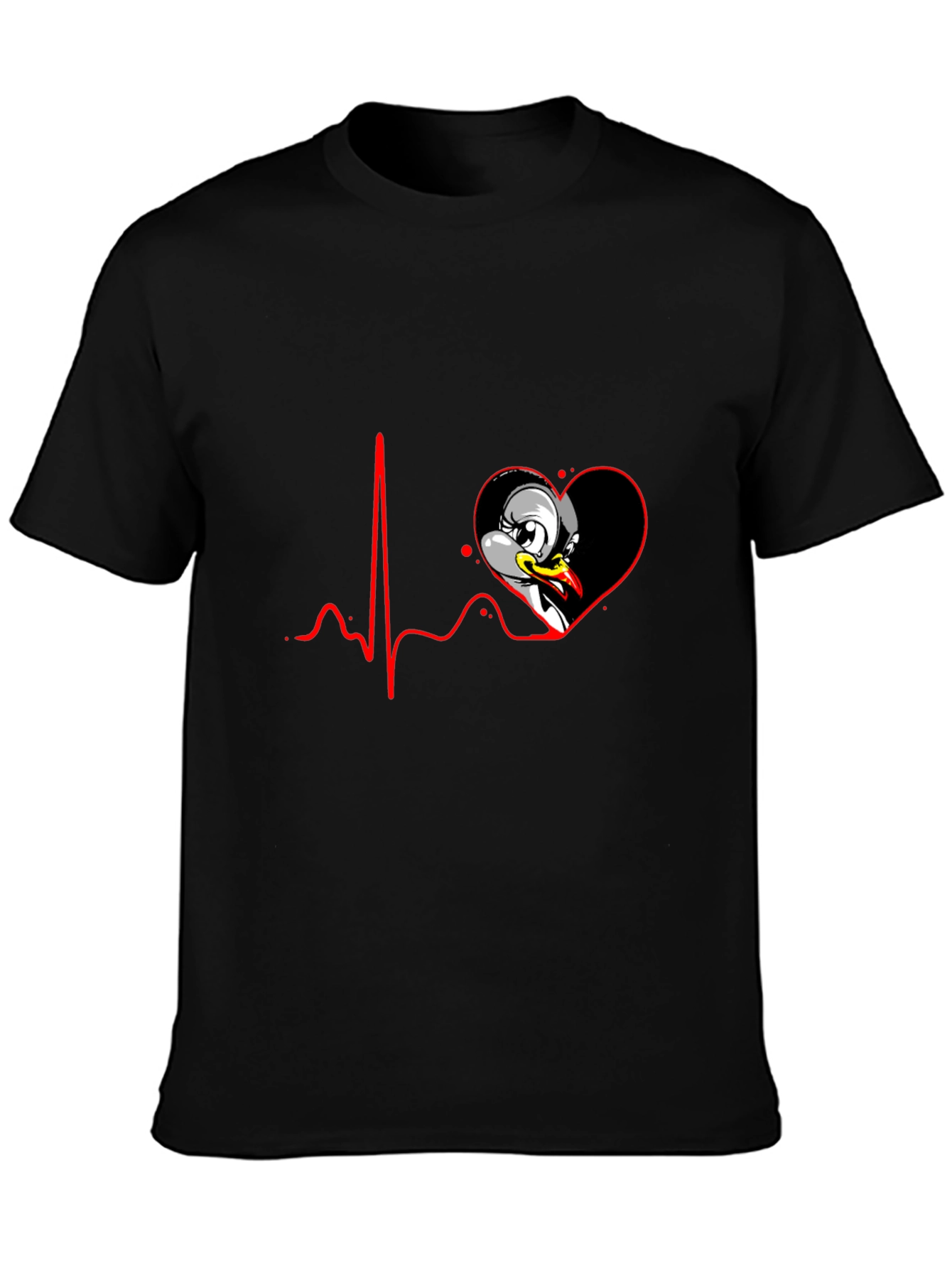 Black Cartoon Heartbeat Duck Tee view 3