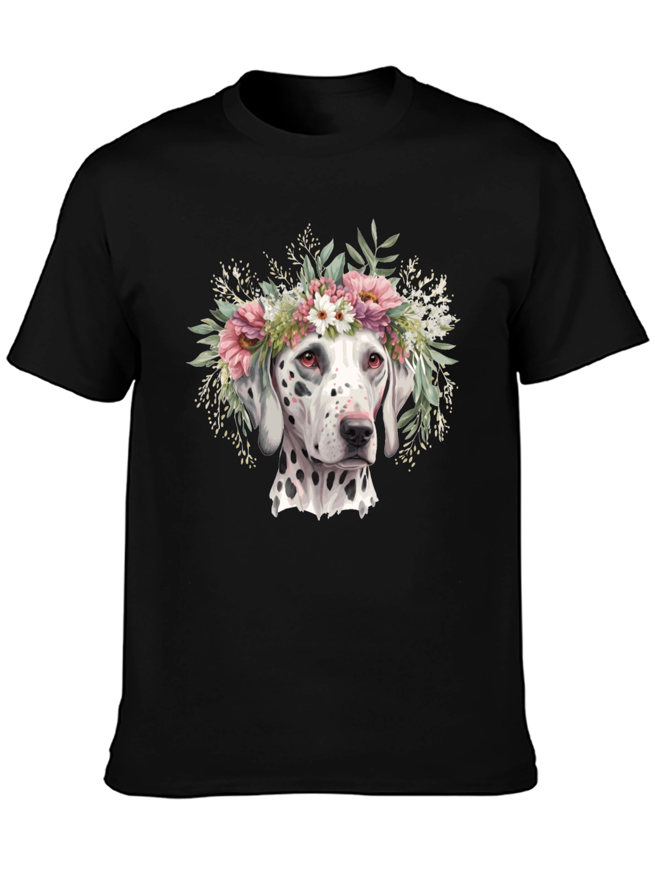 Black Dalmatian Flower Crown T-Shirt view 3