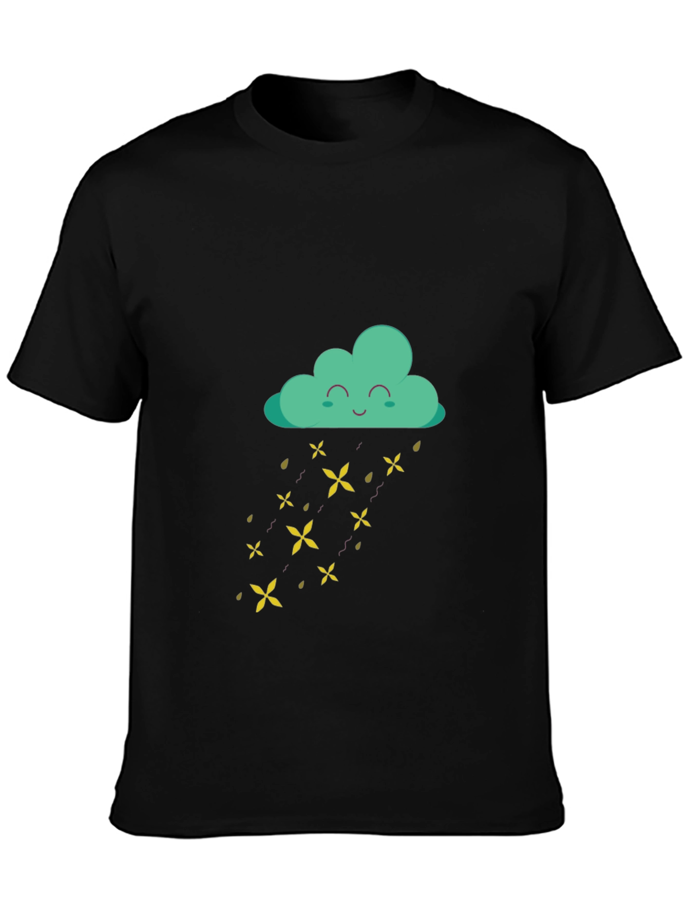 Black Happy Cloud Rain T-Shirt - Fun Graphic Tee view 3