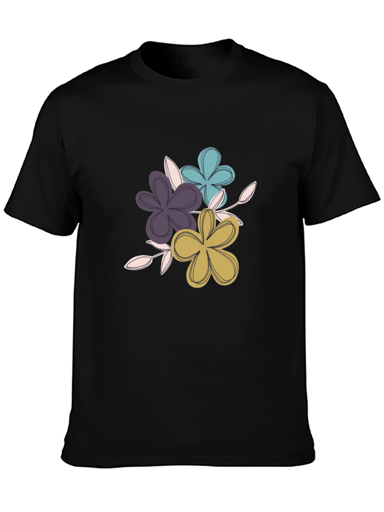 Black Floral Graphic Tee - Soft Cotton Blend view 3