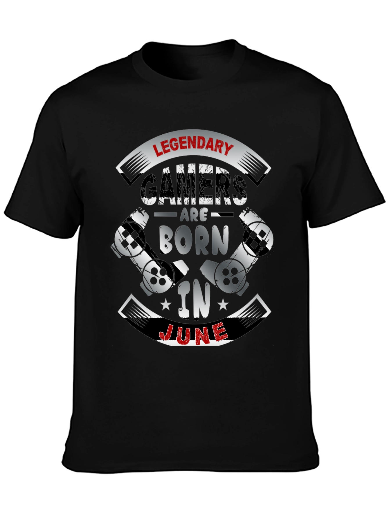 Black Legendary Gamers Born In June Black T-Shirt view 3