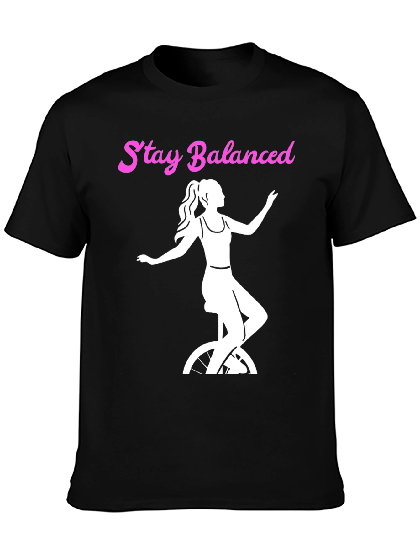 Black Stay Balanced Graphic Tee - Unicycle Design view 3