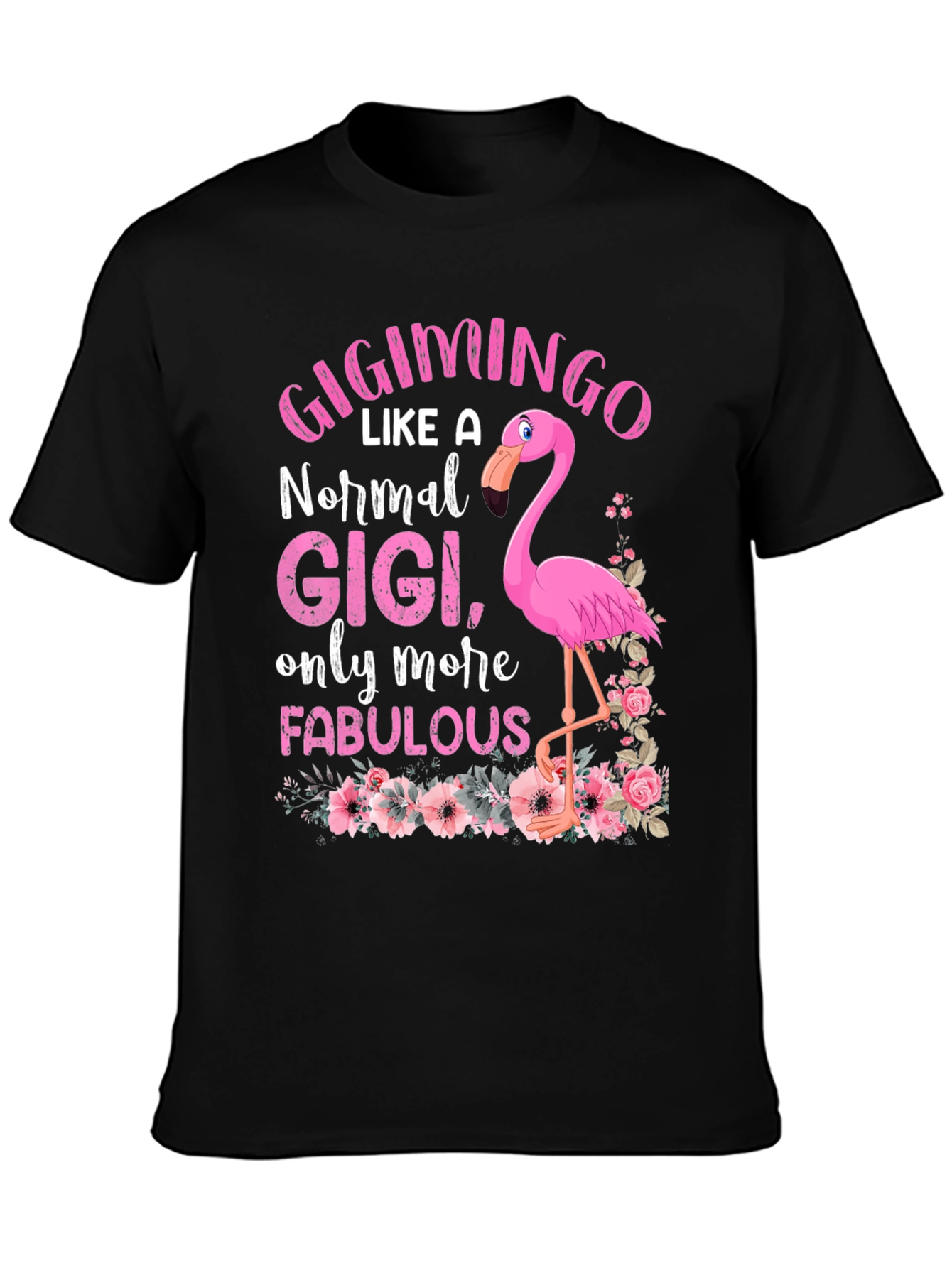 Black GigiMingo T-Shirt: Fabulous Flamingo Gigi view 3