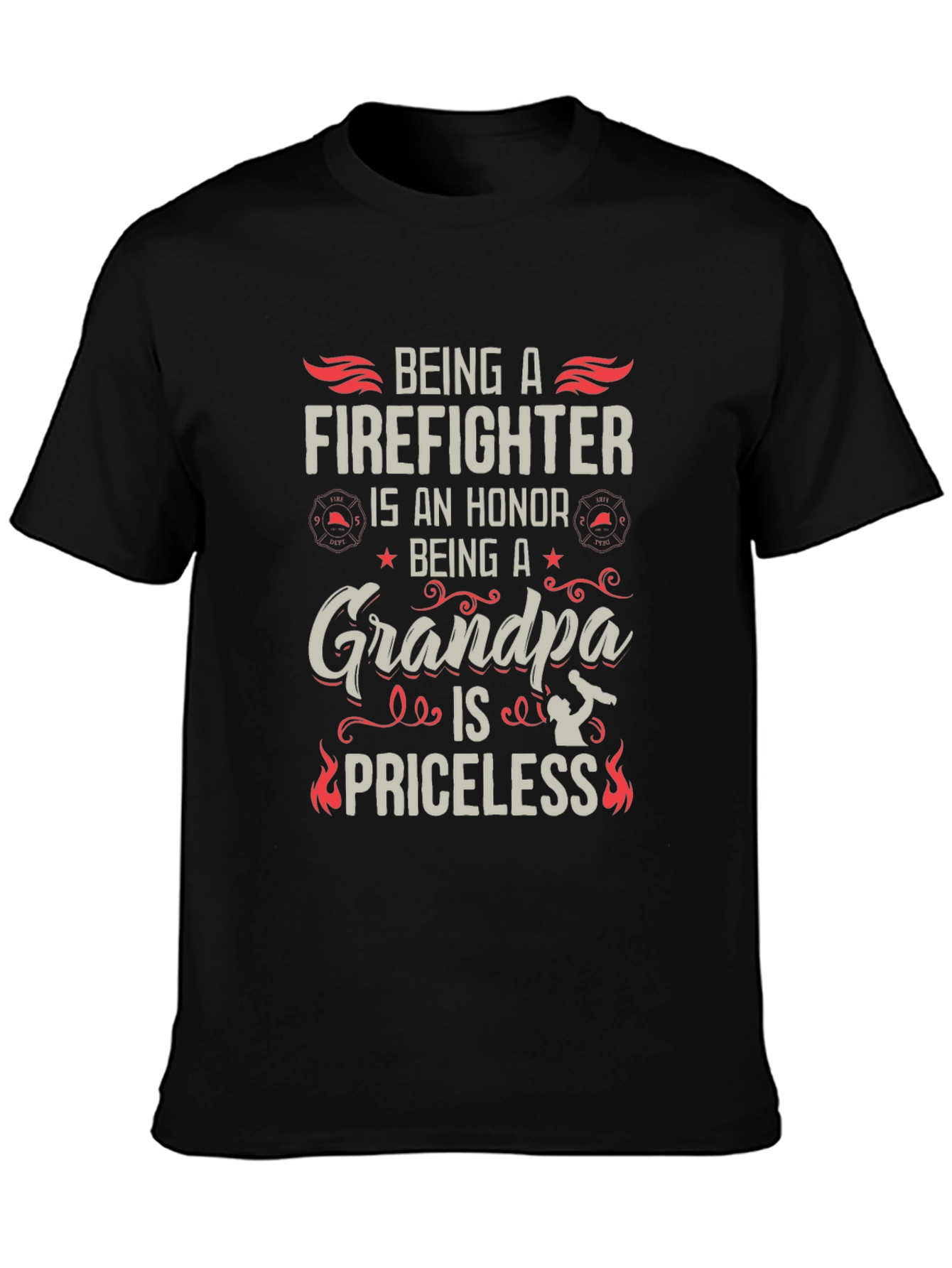 Black Firefighter Grandpa T-Shirt - Honor Priceless view 3
