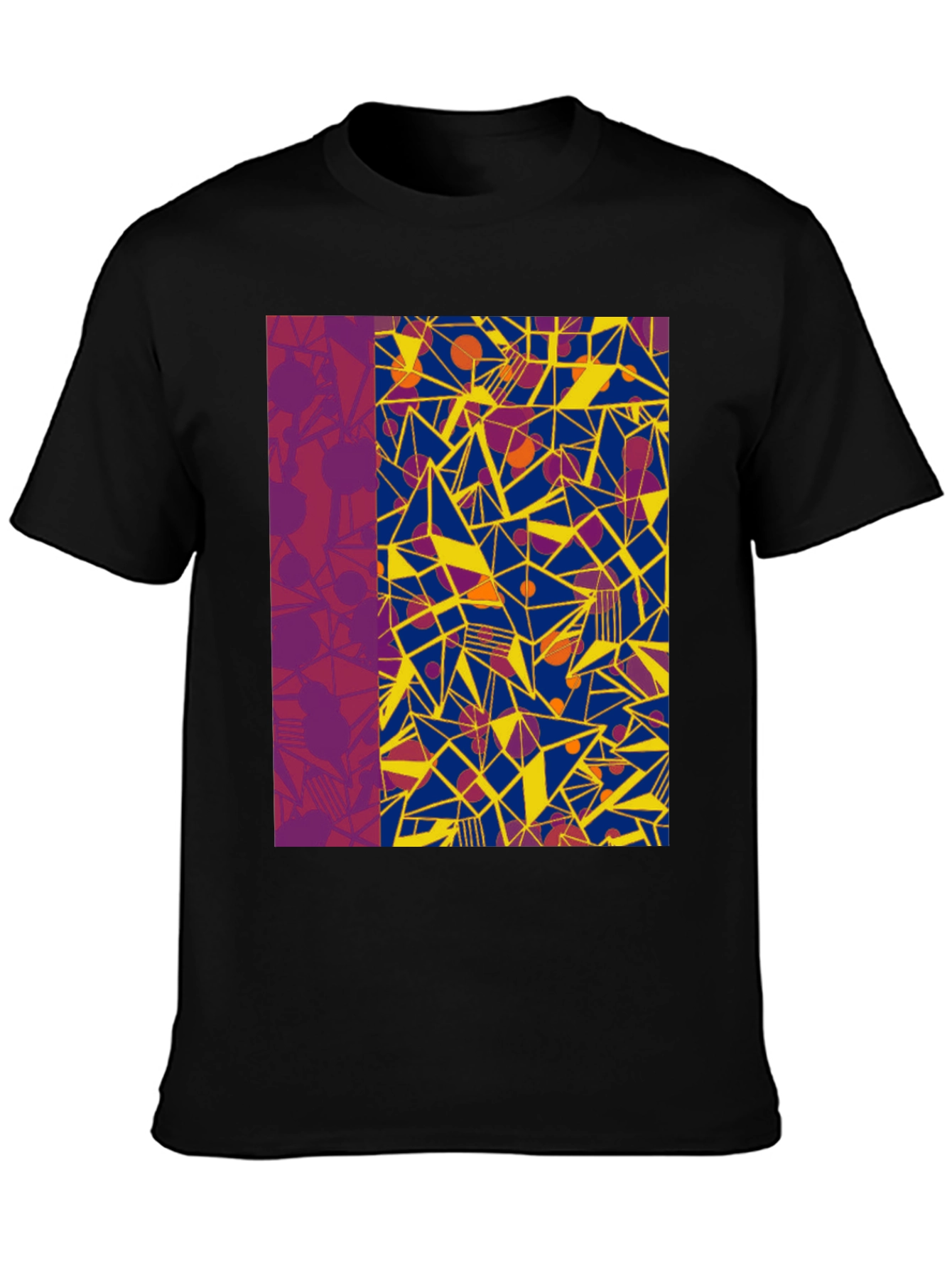 Black Abstract Geometric Print Black T-Shirt view 3