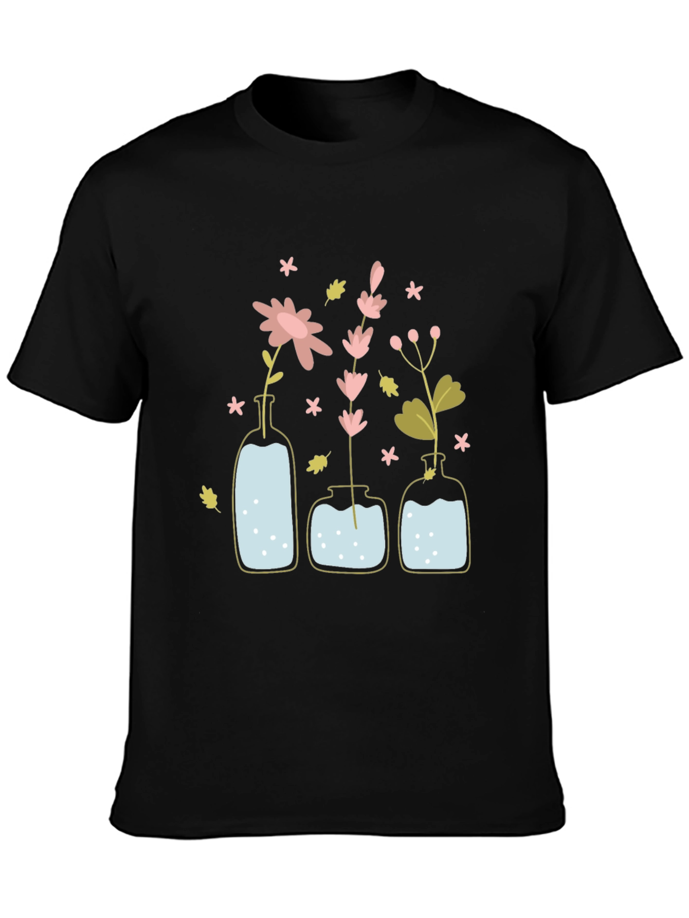 Black Floral Vases Graphic T-Shirt view 3