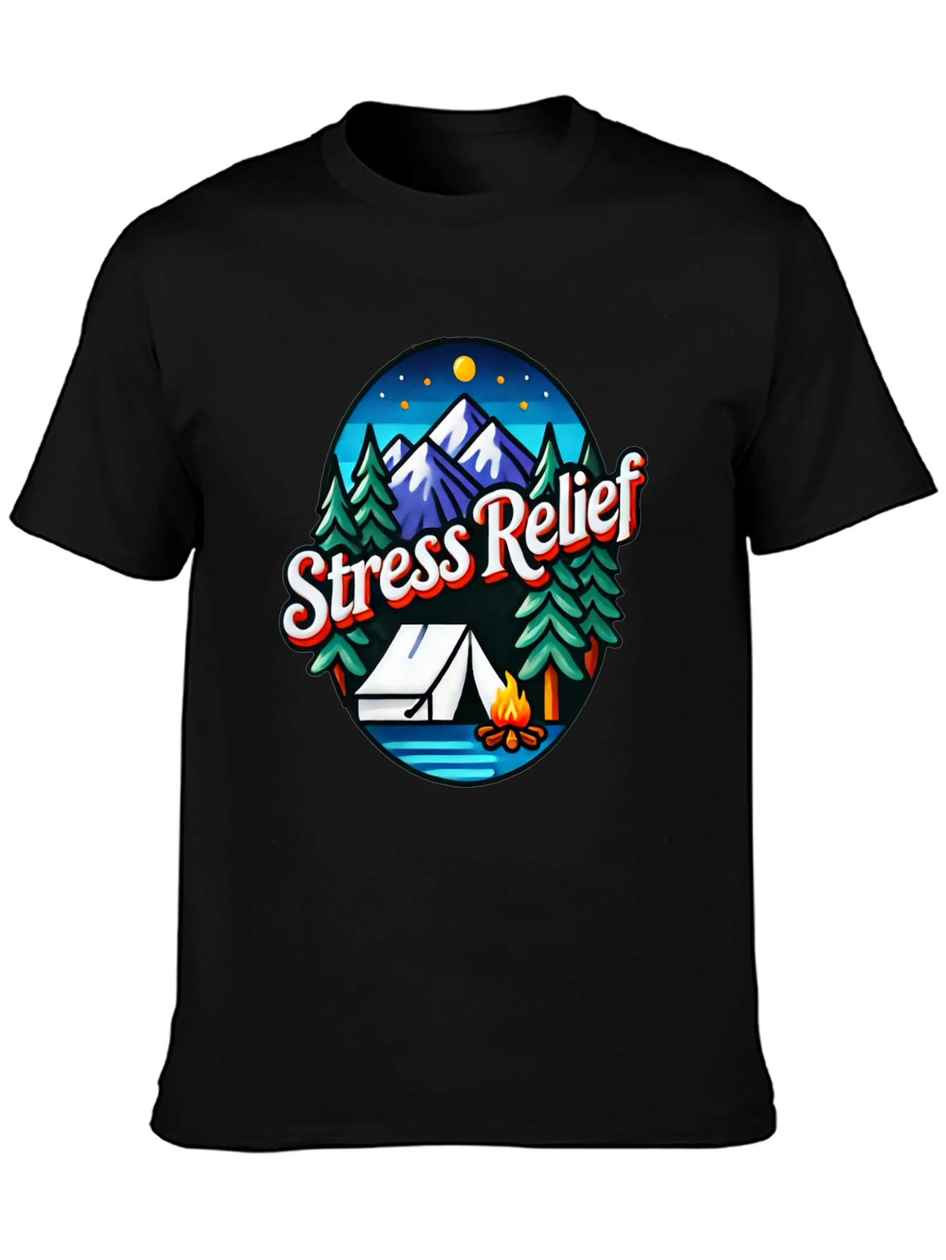 Black Stress Relief Camping Graphic T-Shirt view 3