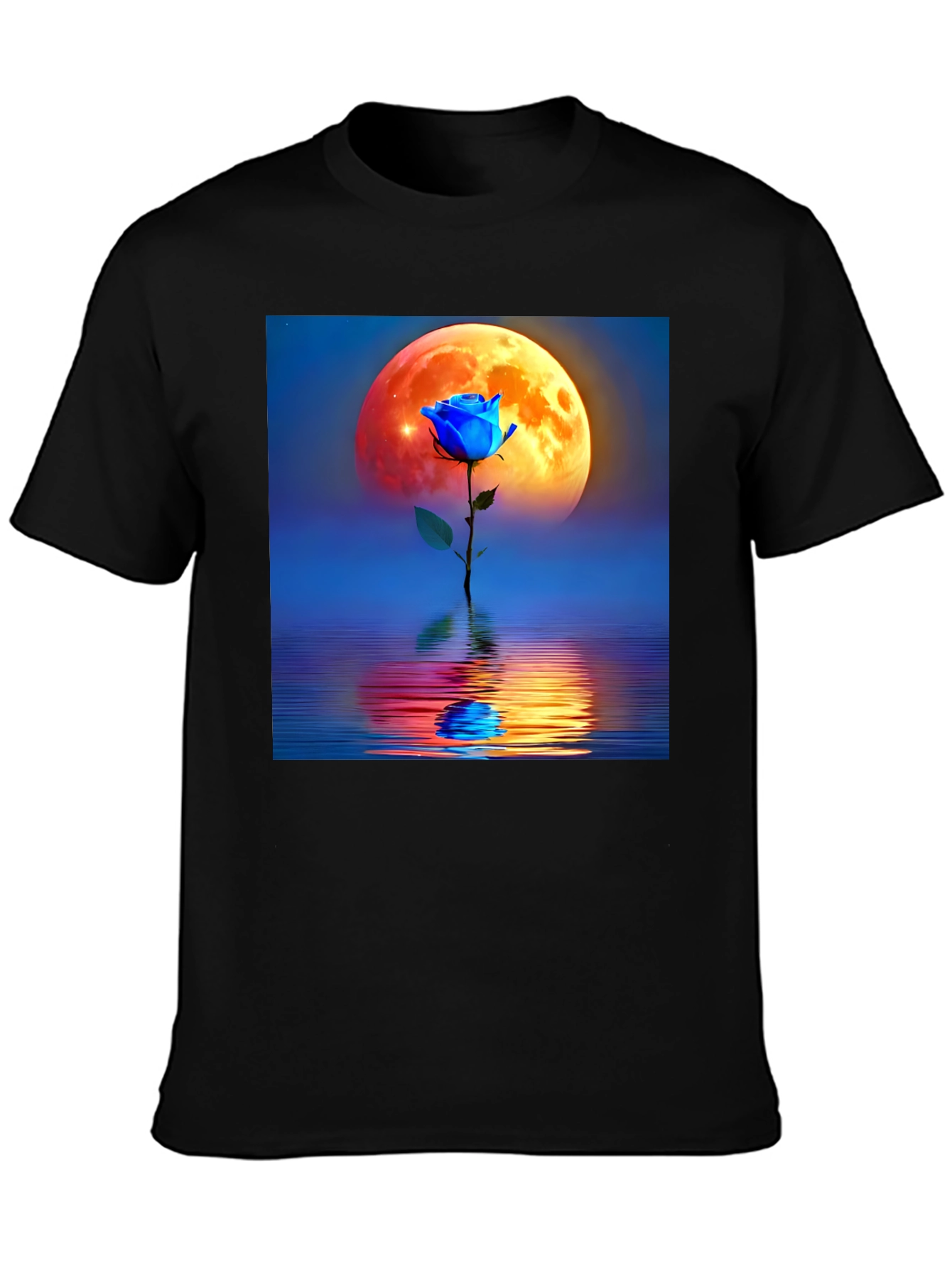Black Blue Rose Moon Graphic Tee view 3