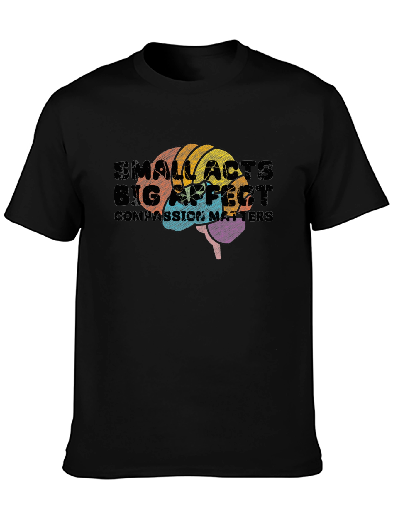 Black Small Acts, Big Affect Brain Graphic T-Shirt view 3