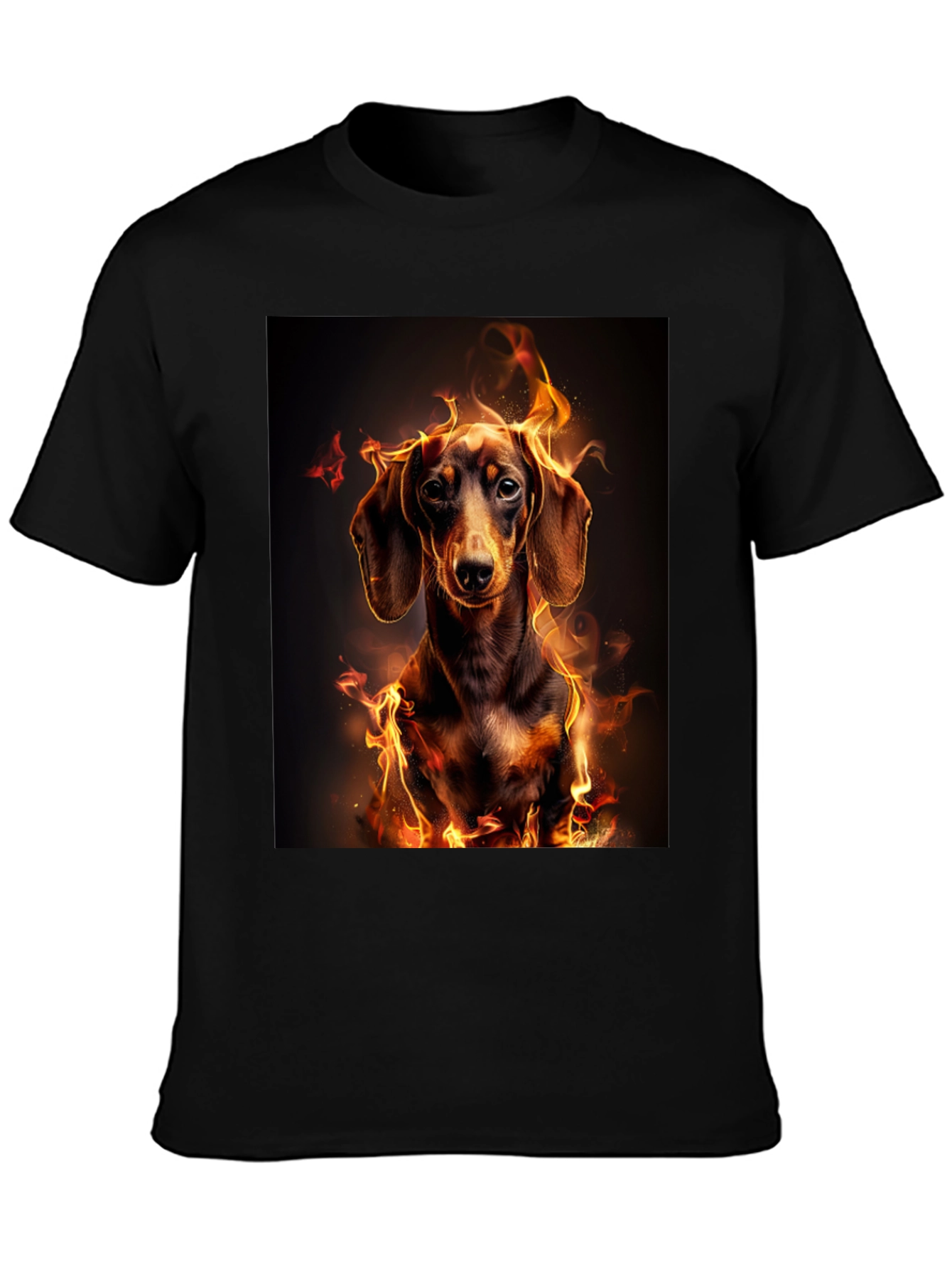 Black Fiery Dachshund Graphic Tee - Men's Black T-Shirt view 3
