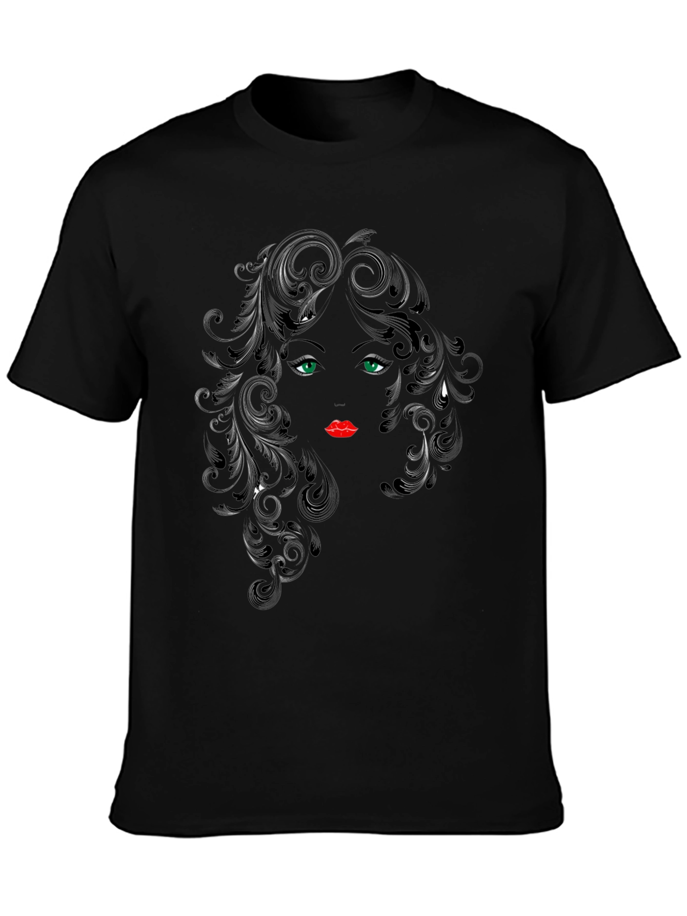 Black Elegant Woman Face Graphic Black T-Shirt view 3