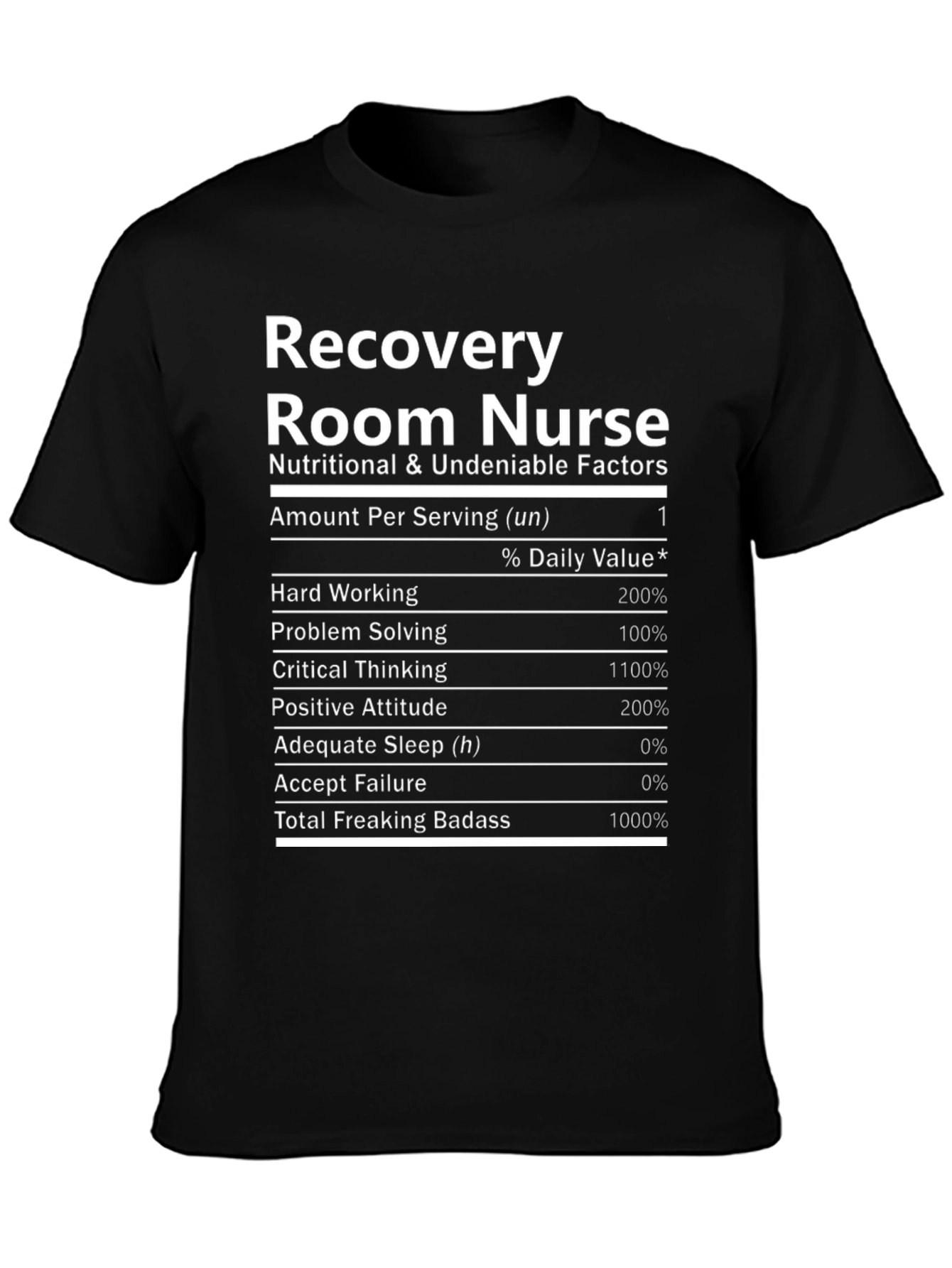 Black Recovery Room Nurse Nutritional Facts Black T-Shirt view 3