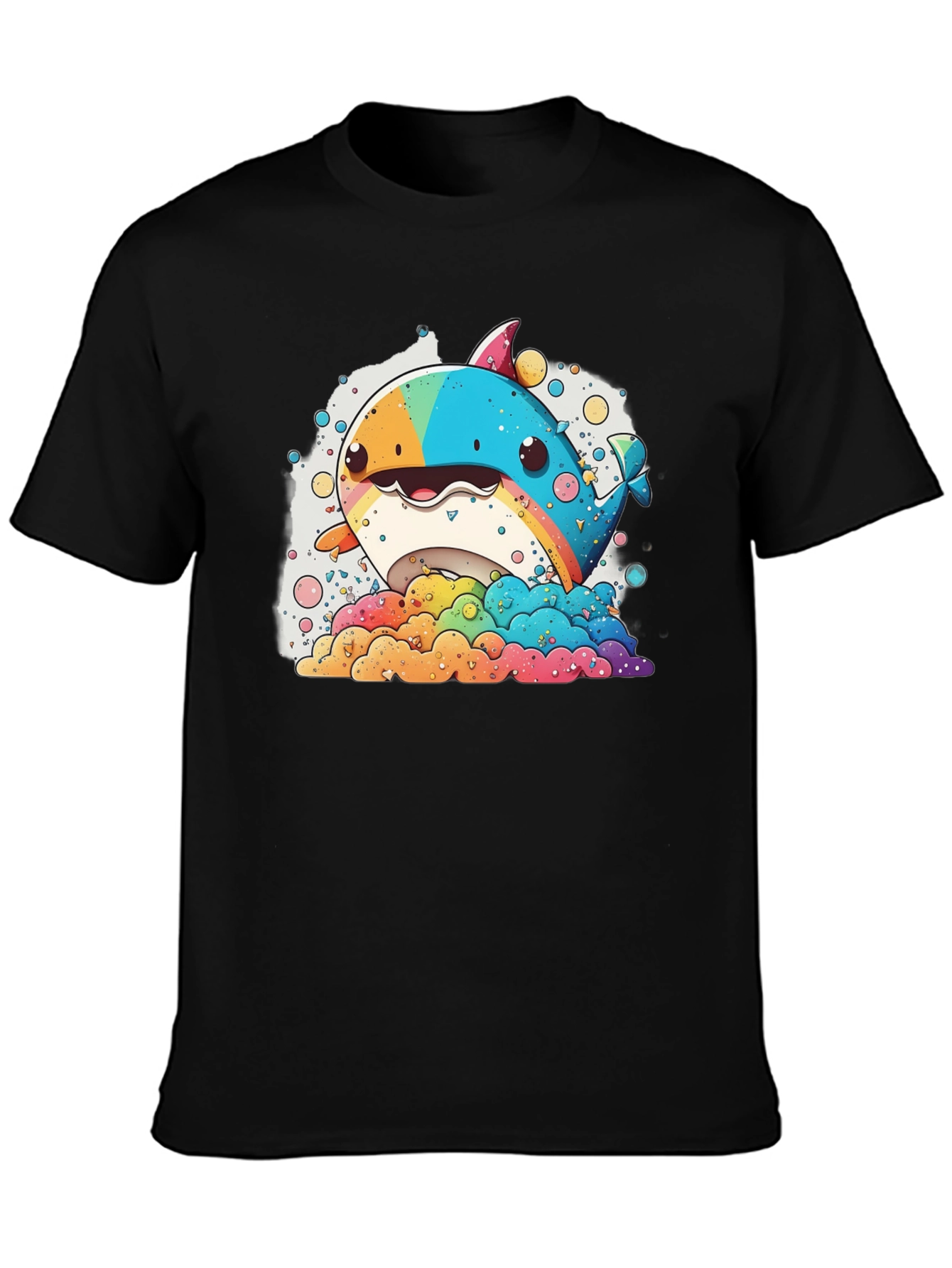 Black Rainbow Whale Graphic Tee - Fun & Colorful Design view 3