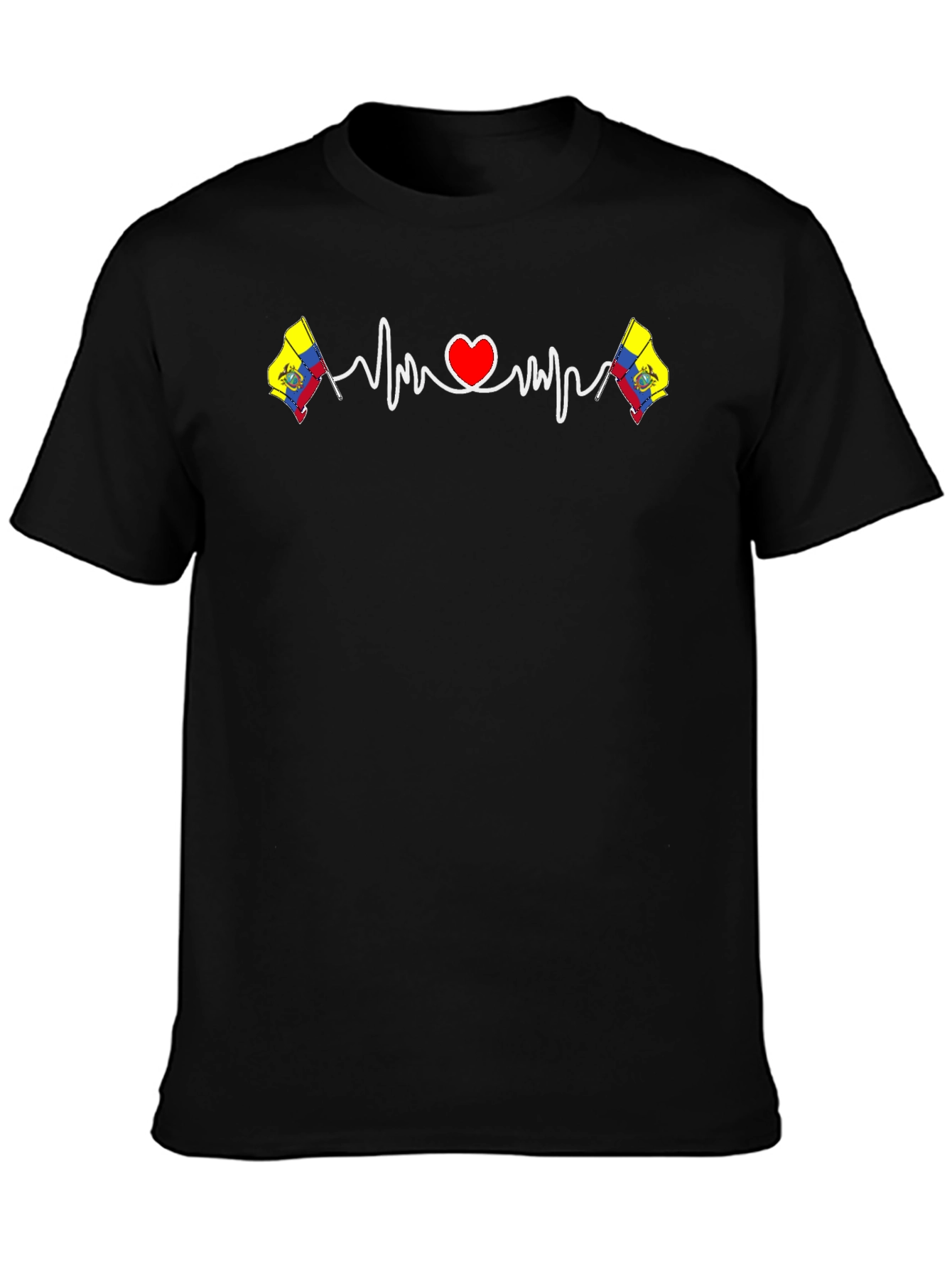 Black Ecuador Flag Heartbeat Graphic T-Shirt view 3