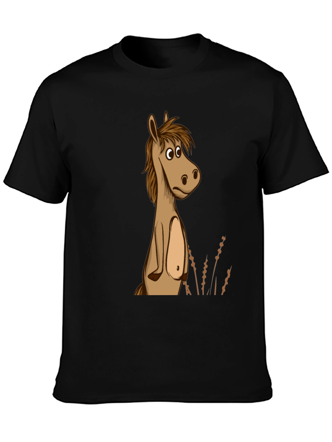 Black Funny Horse Cartoon Graphic Black T-Shirt view 3
