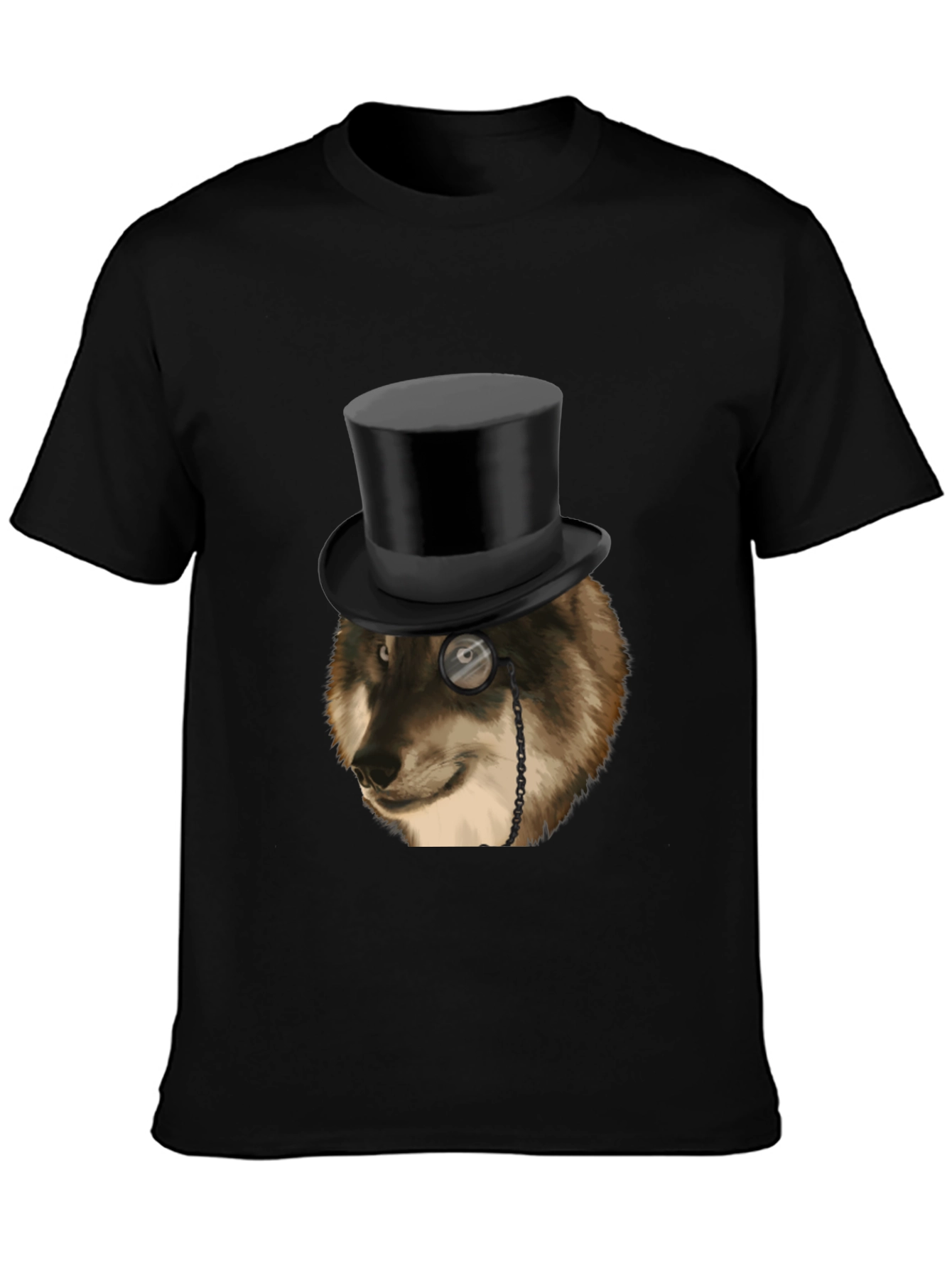 Black Wolf Top Hat Monocle Men's Black Graphic T-Shirt view 3