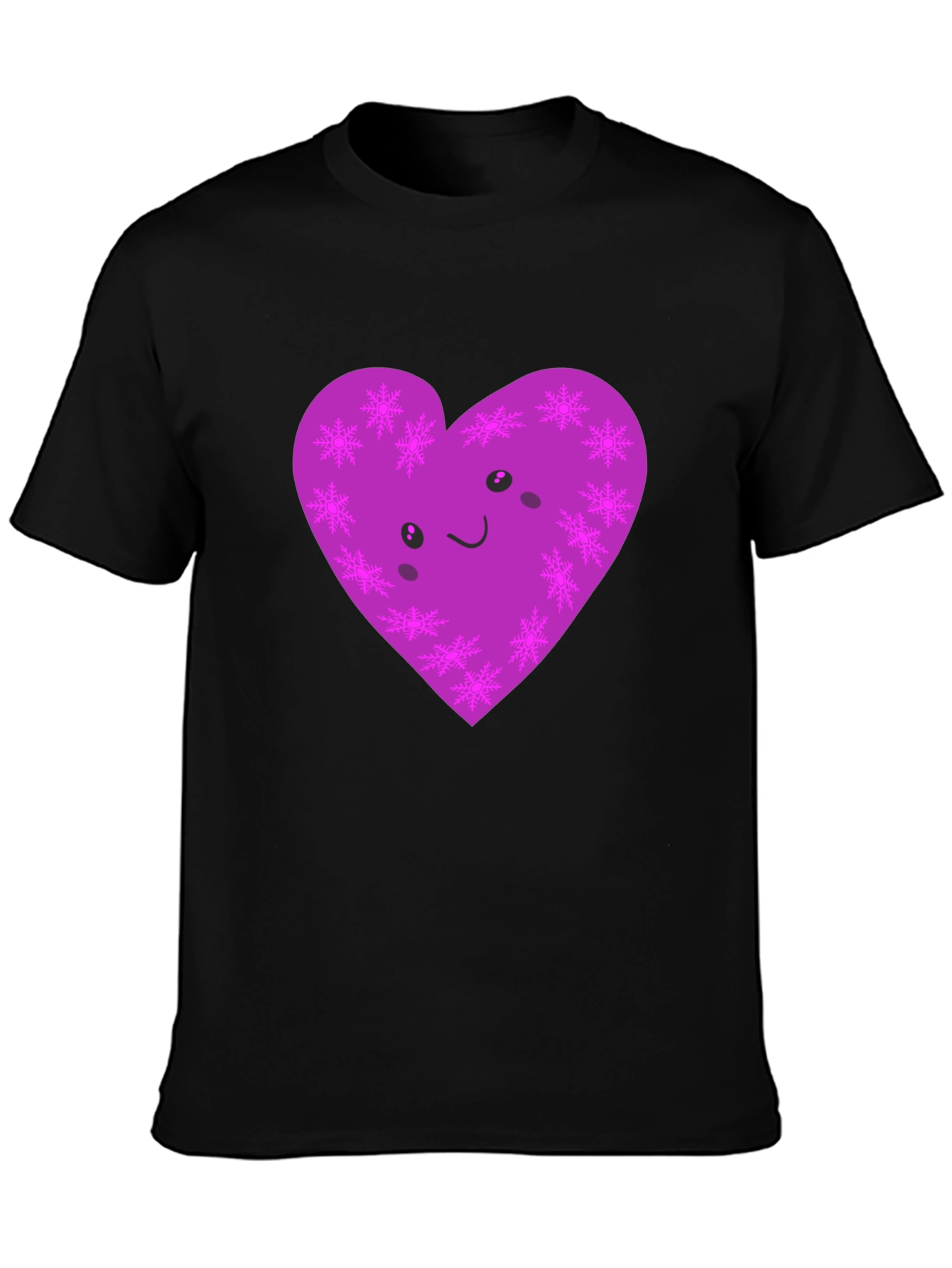 Black Cute Purple Snowflake Heart Graphic T-Shirt view 3