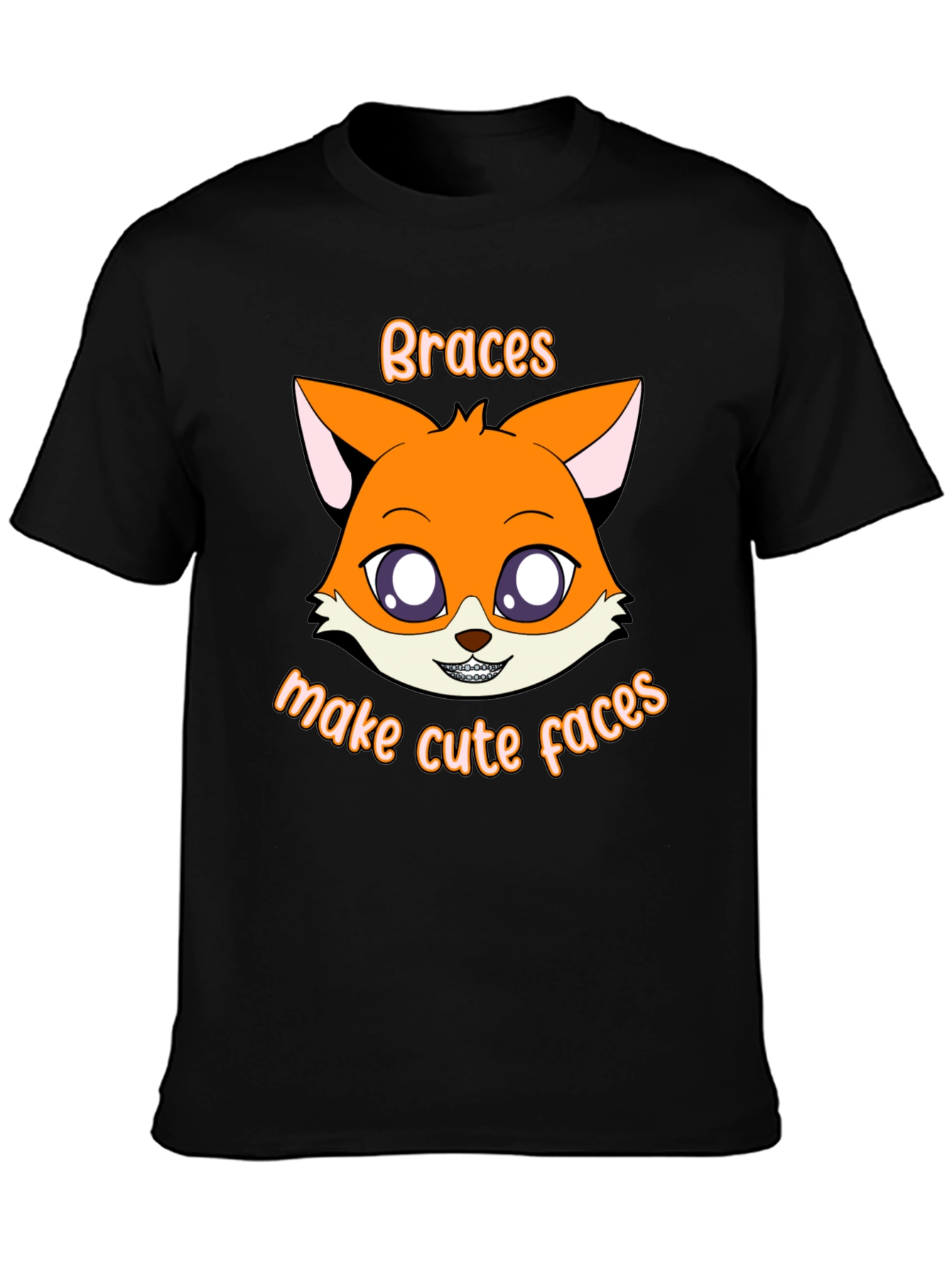 Black Cute Fox Braces T-Shirt - Make Cute Faces! view 3