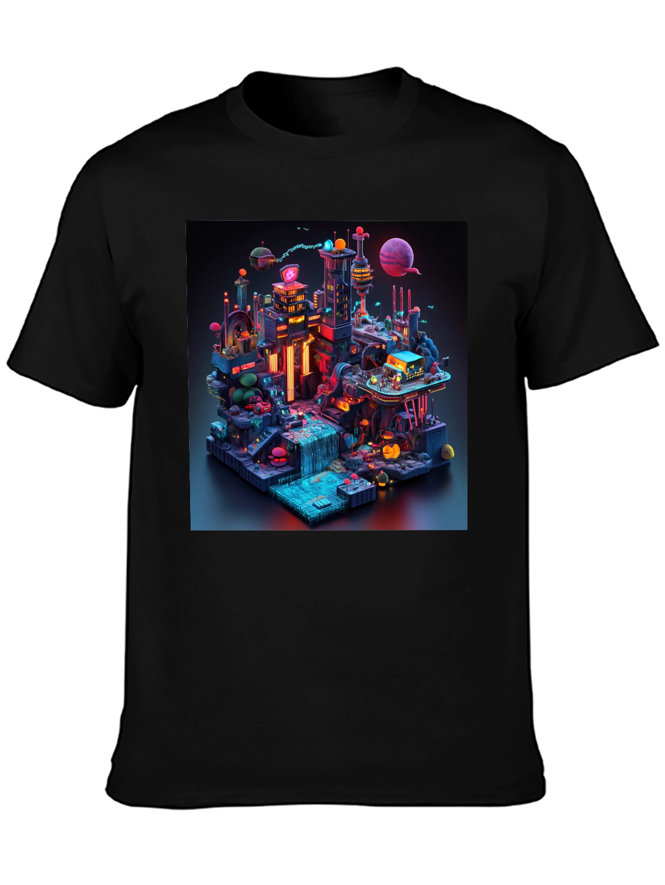 Black Futuristic Cityscape Graphic Tee view 3