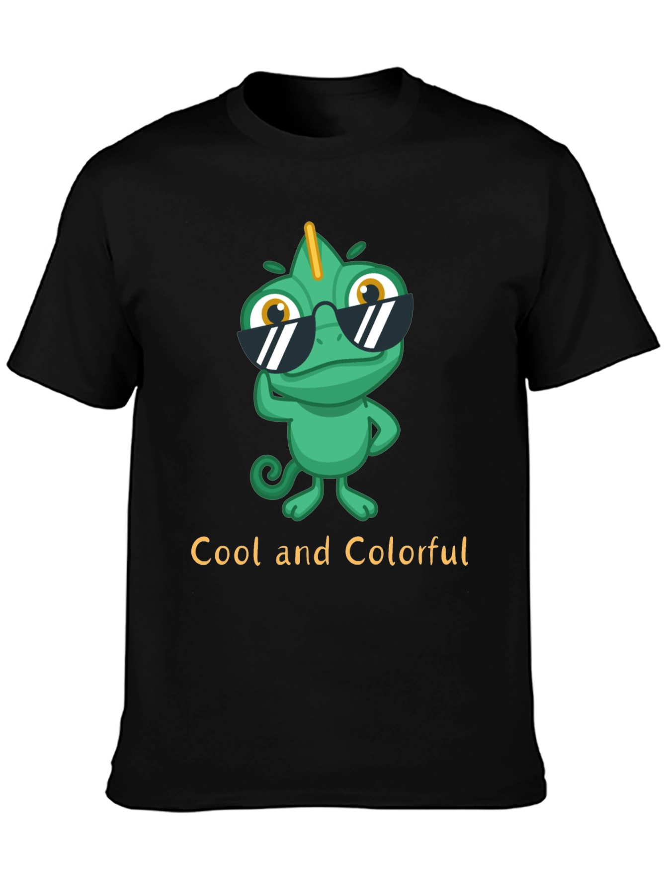 Black Cool Chameleon T-Shirt - Unique Colorful Design view 3
