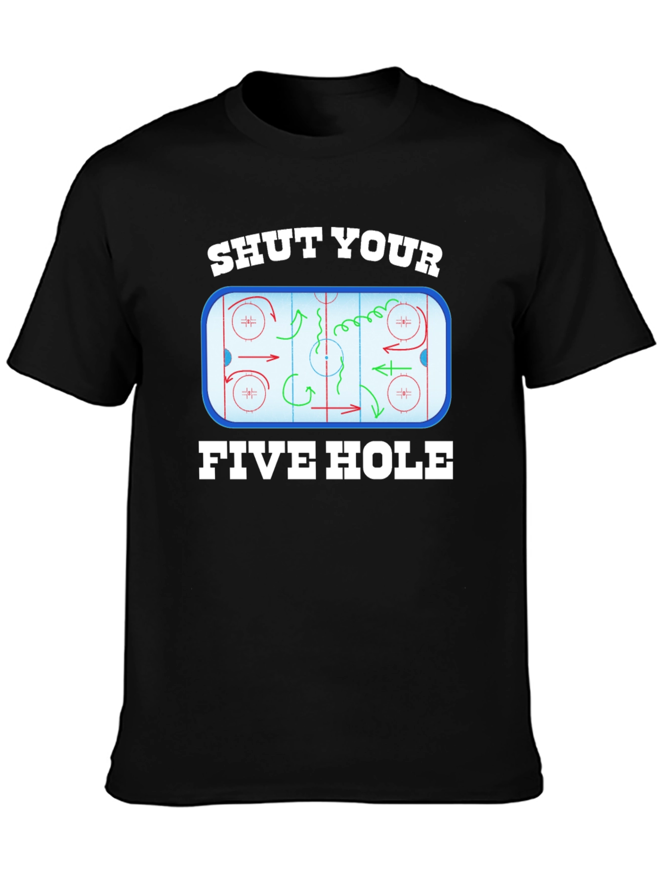Black Shut Your Five Hole Hockey T-Shirt view 3