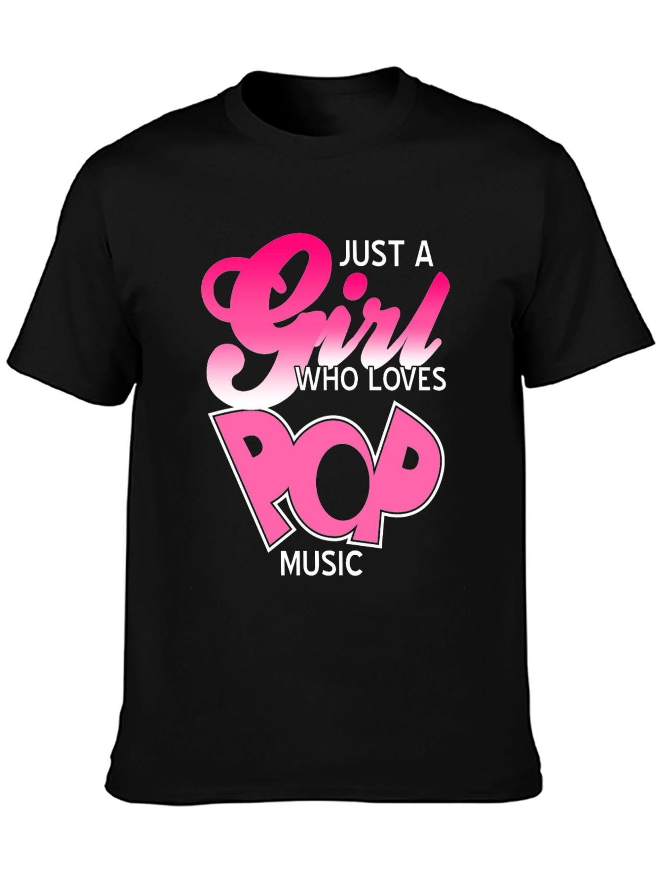 Black Just a Girl Who Loves Pop Music T-Shirt view 3