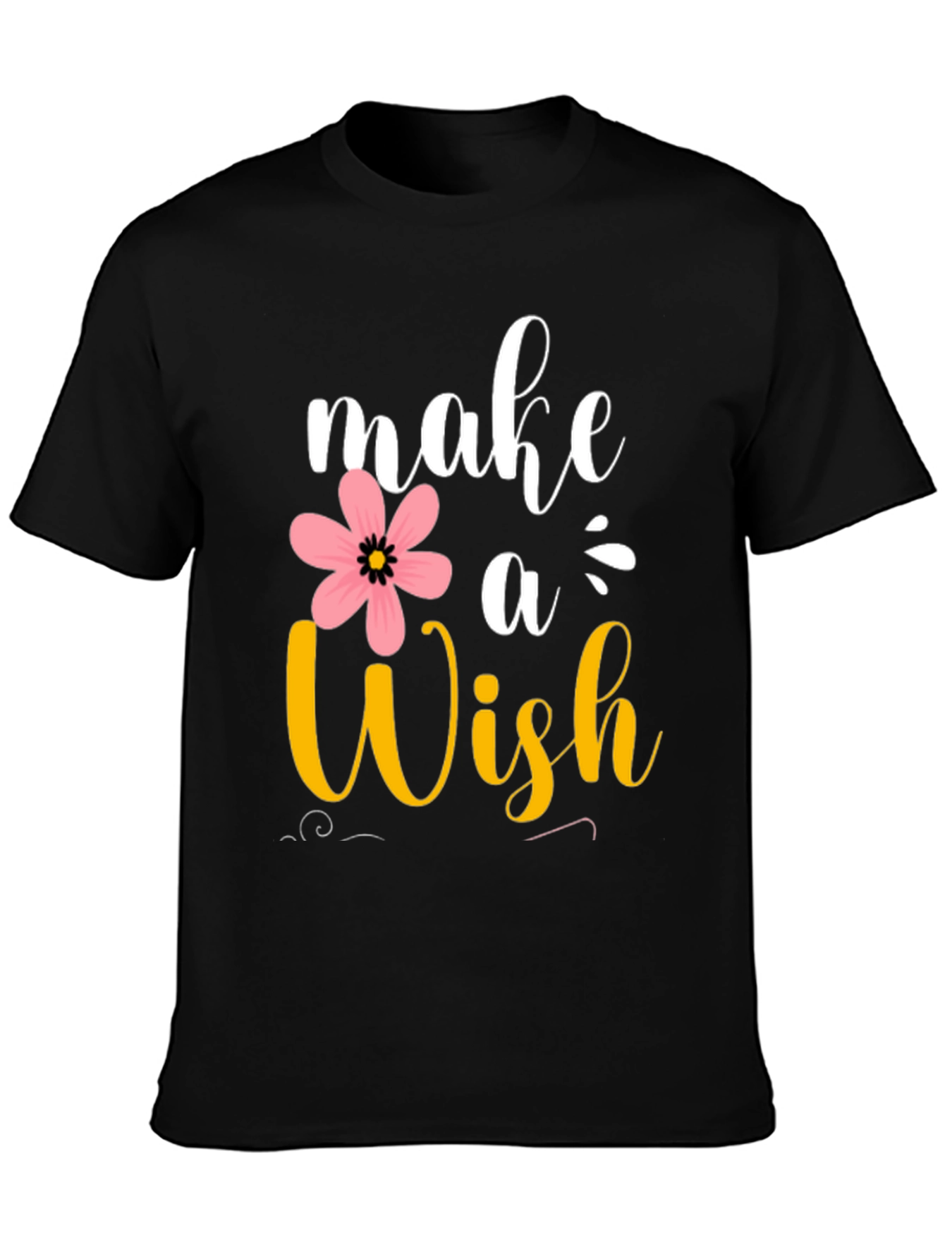 Black Make a Wish T-Shirt - Floral Design view 3