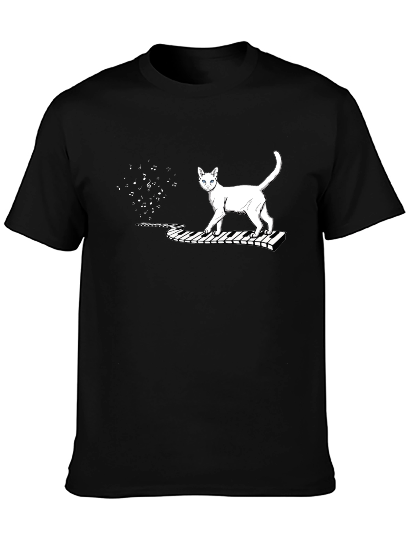 Black Cat Keyboard Music T-Shirt view 3