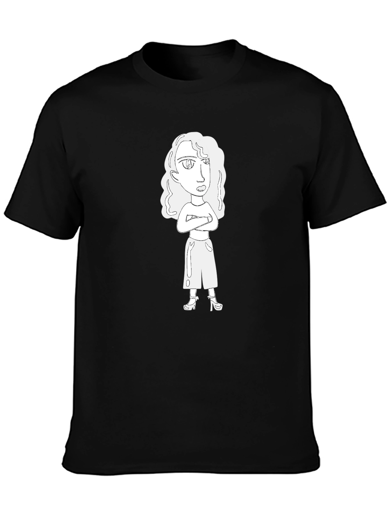 Black Cartoon Woman Graphic Tee - Black view 3