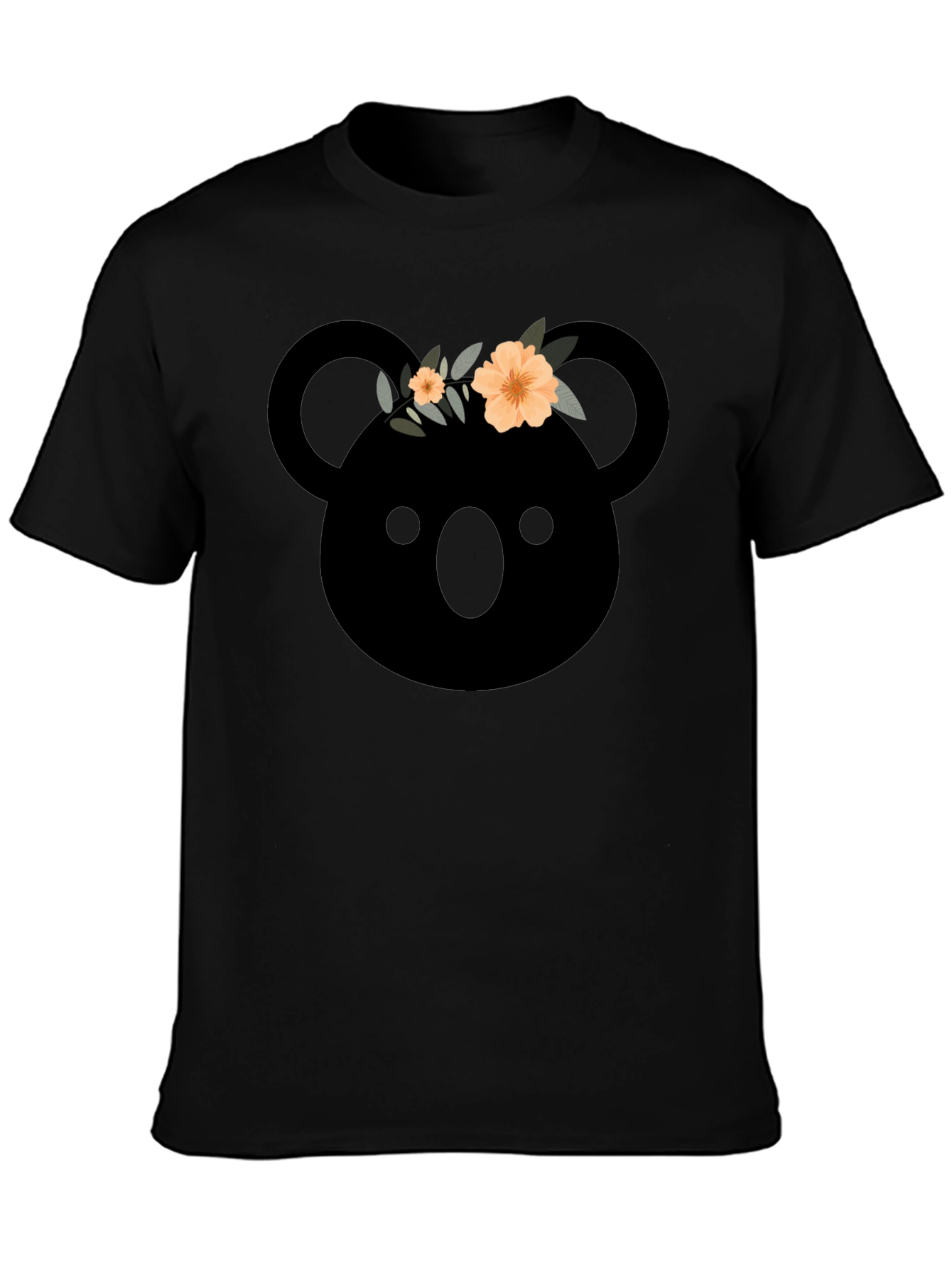 Black Koala with Flower Crown Graphic T-Shirt view 3