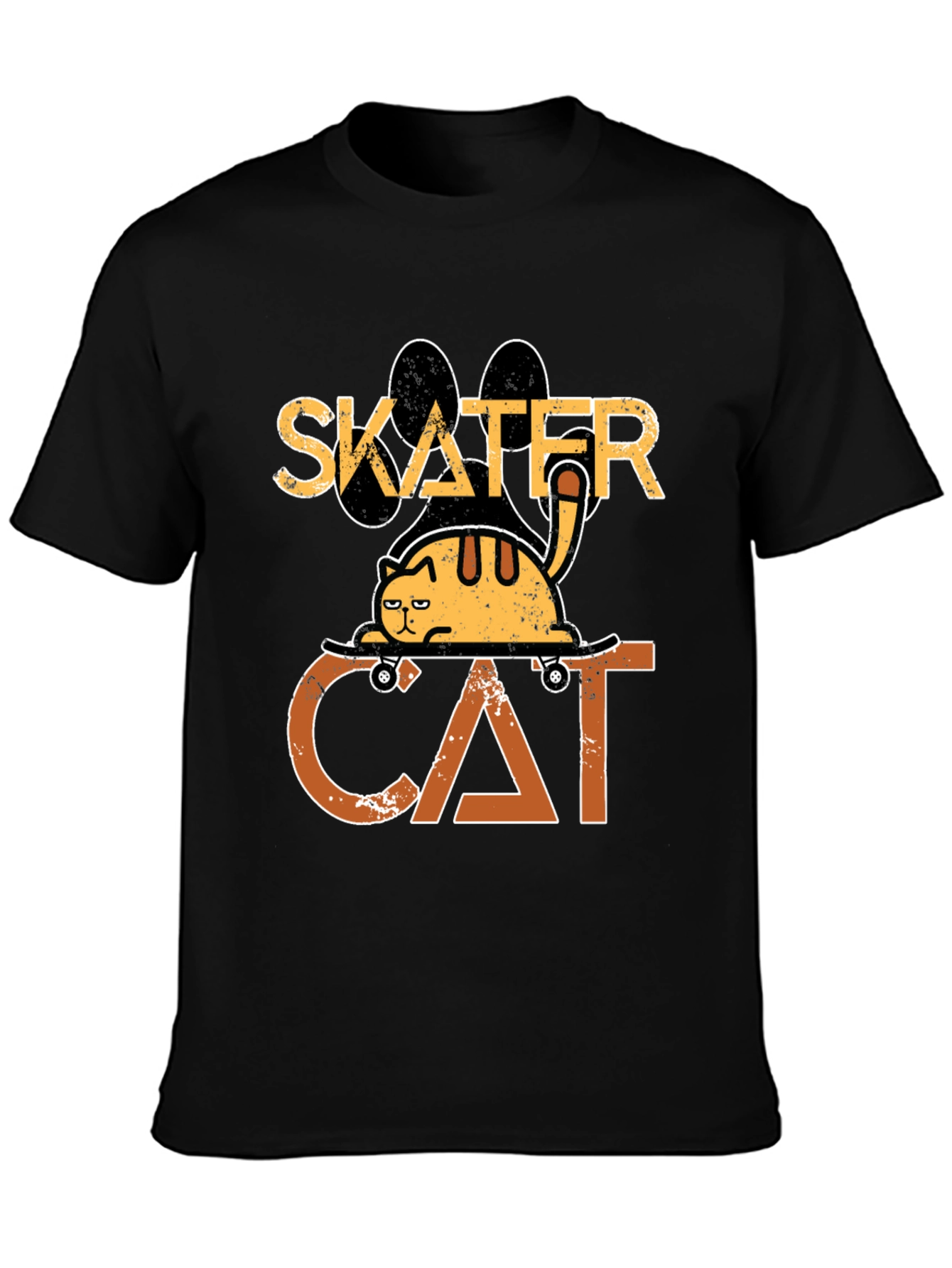 Black Skater Cat Graphic Tee - Cool & Funny Cat T-Shirt view 3