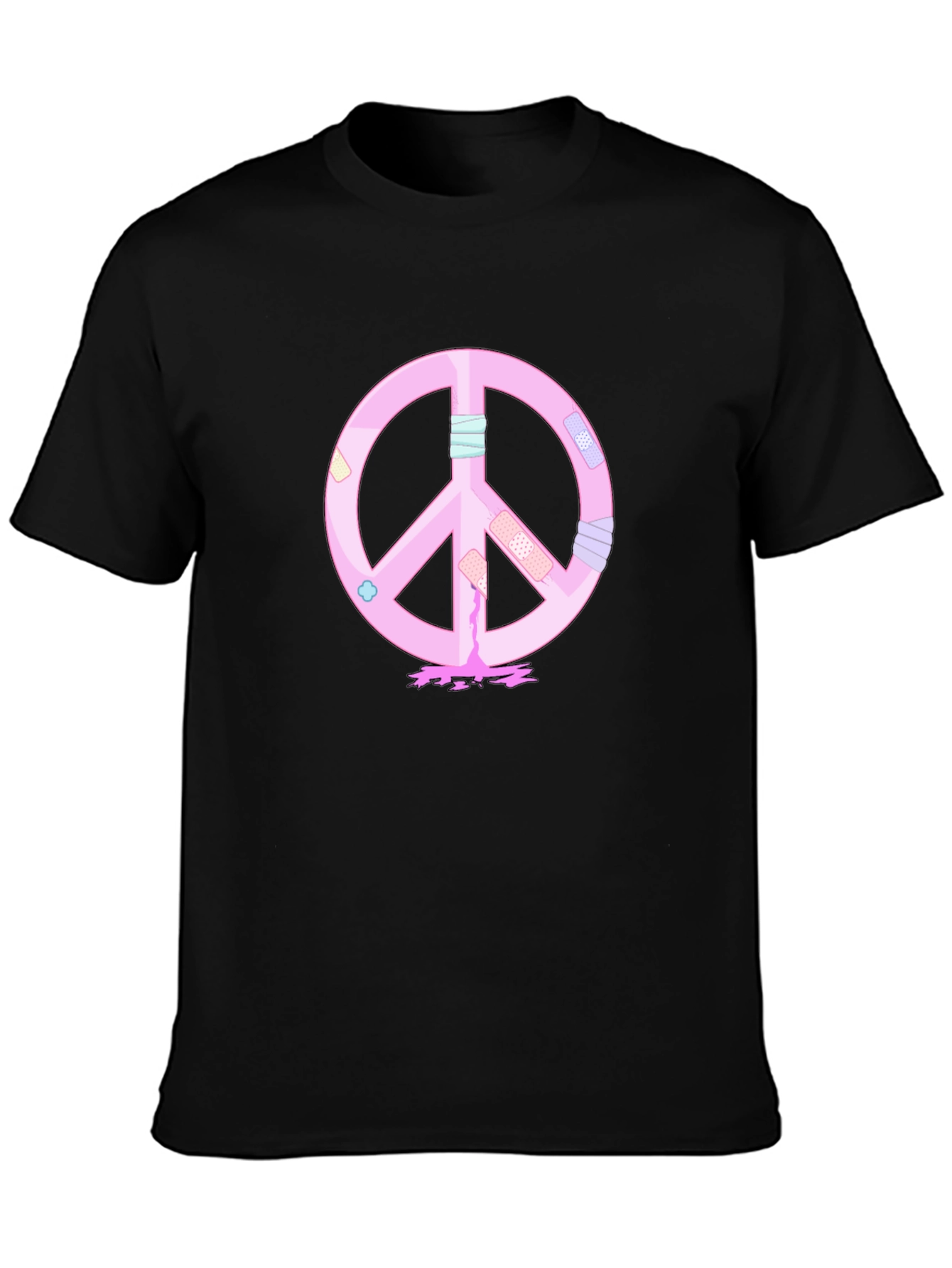 Black Peace Sign T-Shirt - Pink Bandage Design view 3