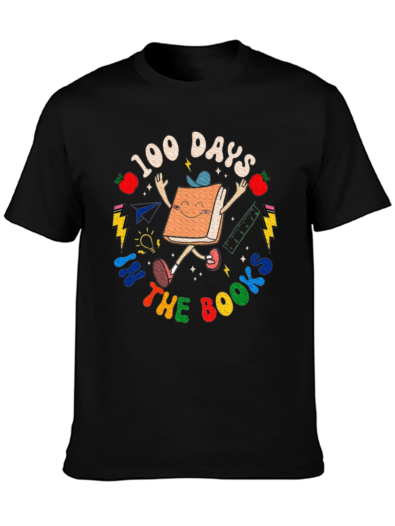 Black 100 Days in The Books T-Shirt - Cute Book Character view 3