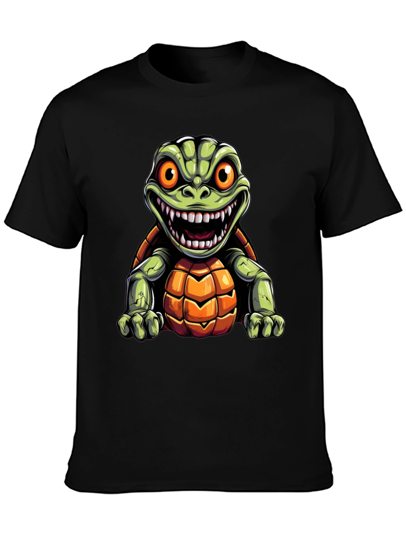 Black Men's Black T-Shirt with Cartoon Turtle Graphic view 3