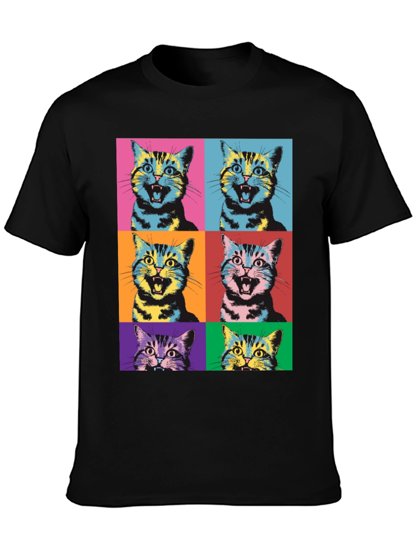 Black Pop Art Cat Graphic T-Shirt - Unique Style view 3