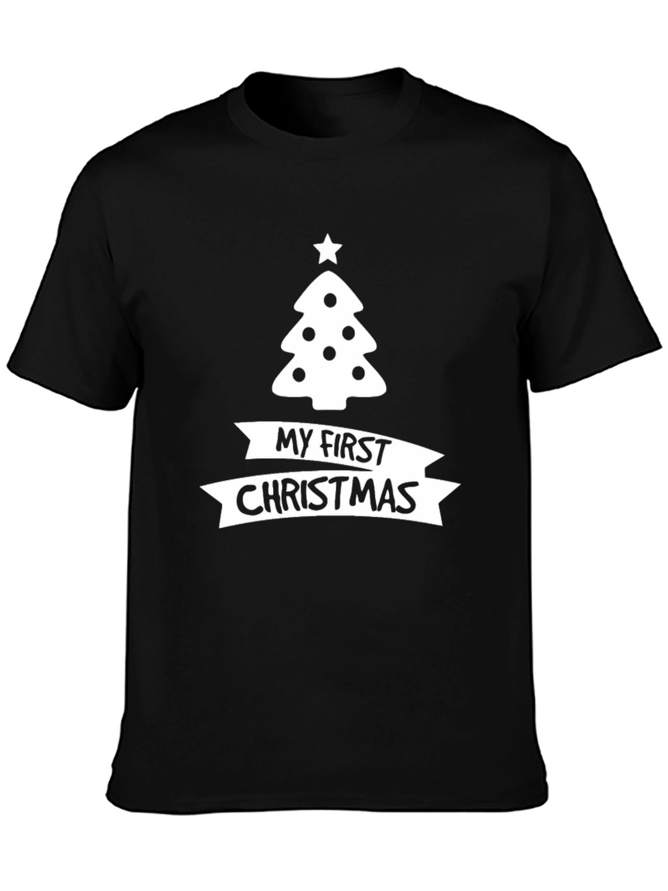 Black My First Christmas Tree Graphic Tee - Black Cotton Holiday Shirt view 3