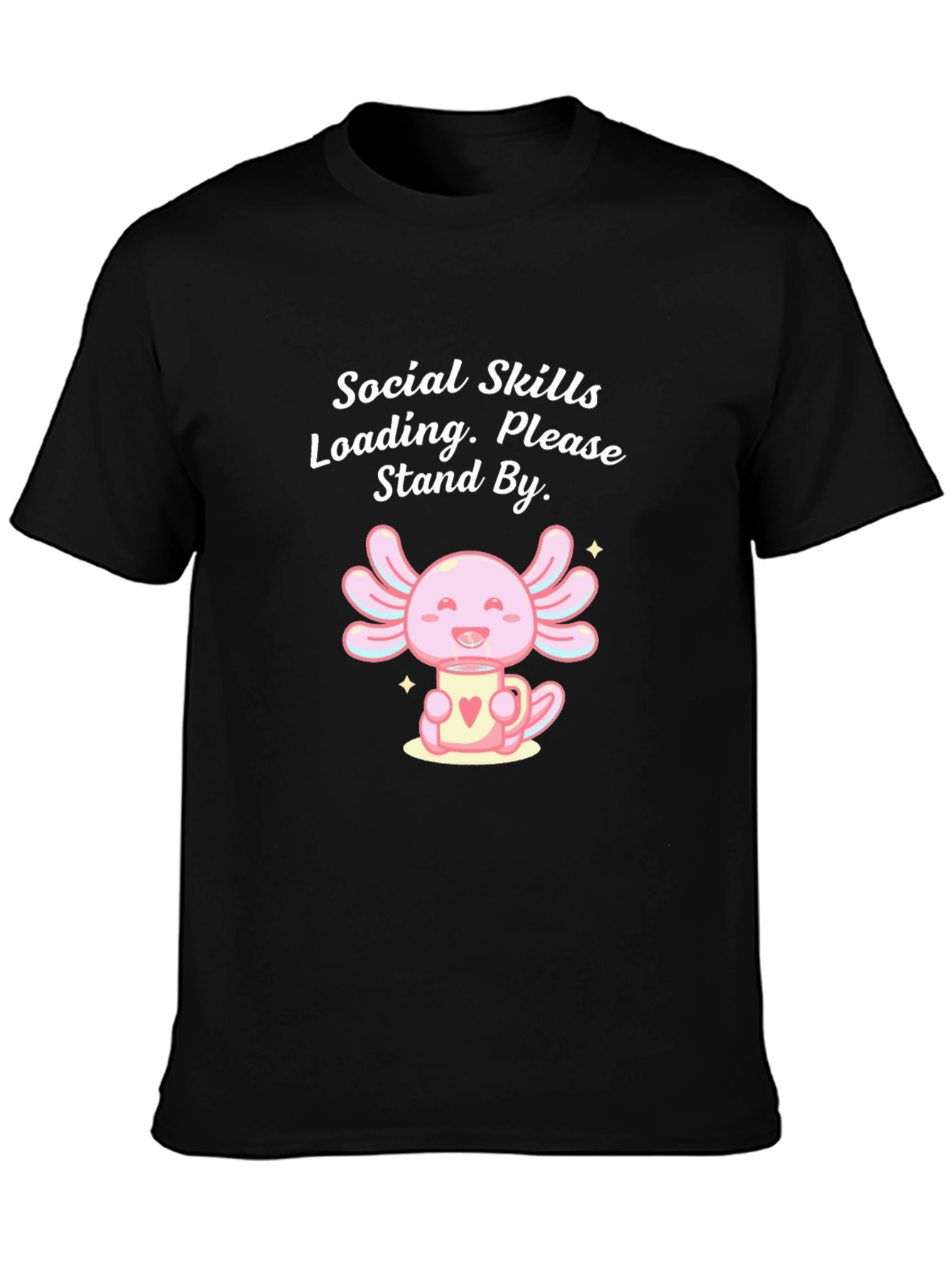 Black Social Skills Loading T-Shirt - Axolotl Design view 3