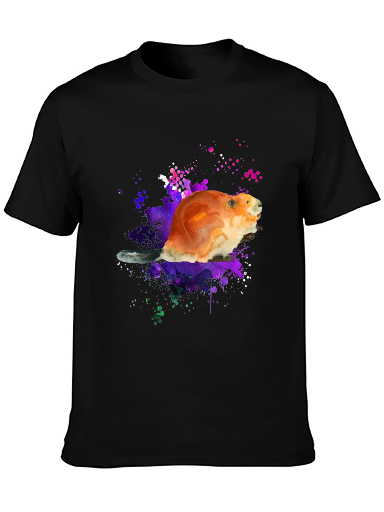 Black Beaver Watercolor Graphic T-Shirt view 3