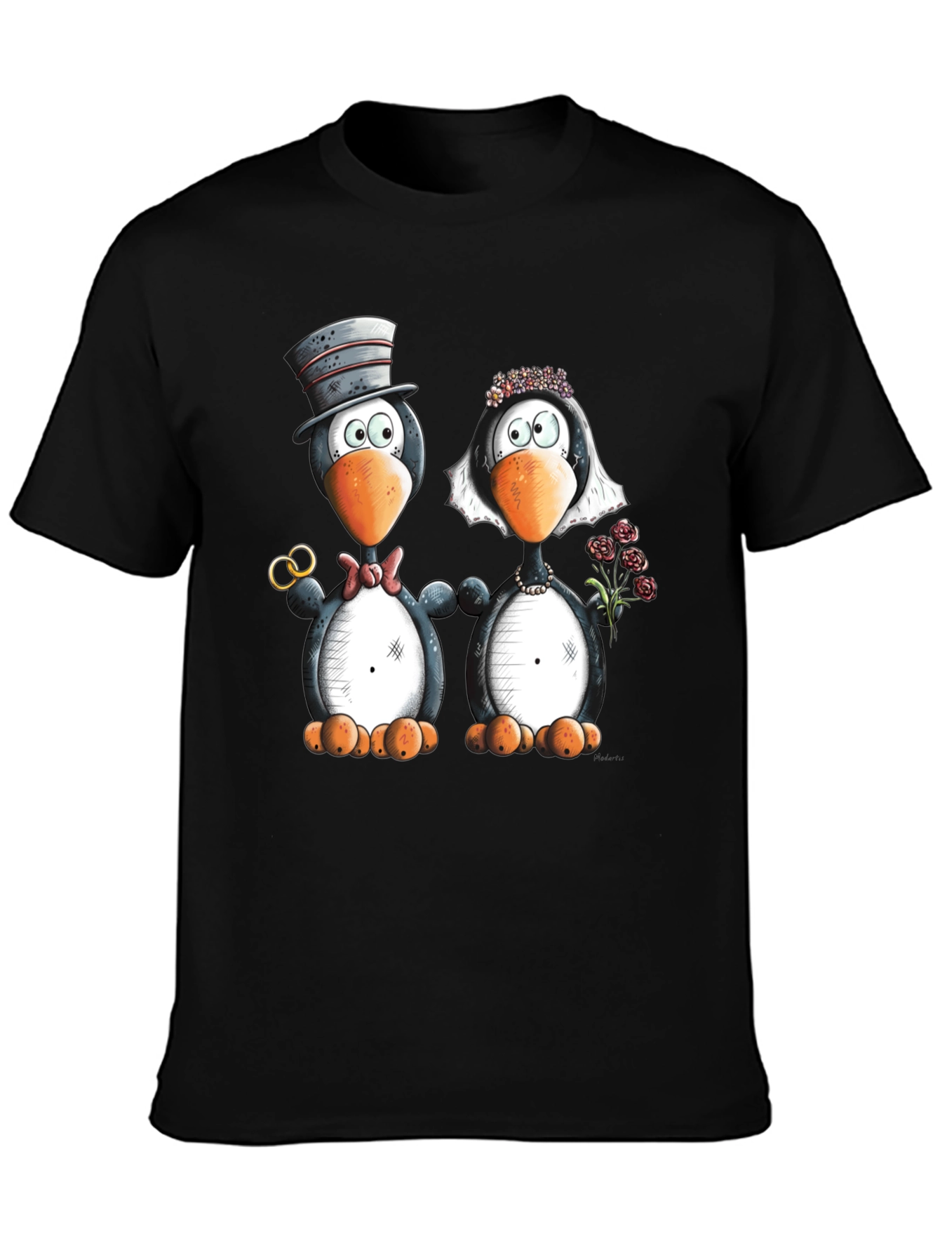 Black Penguin Wedding Graphic Tee - Black view 3