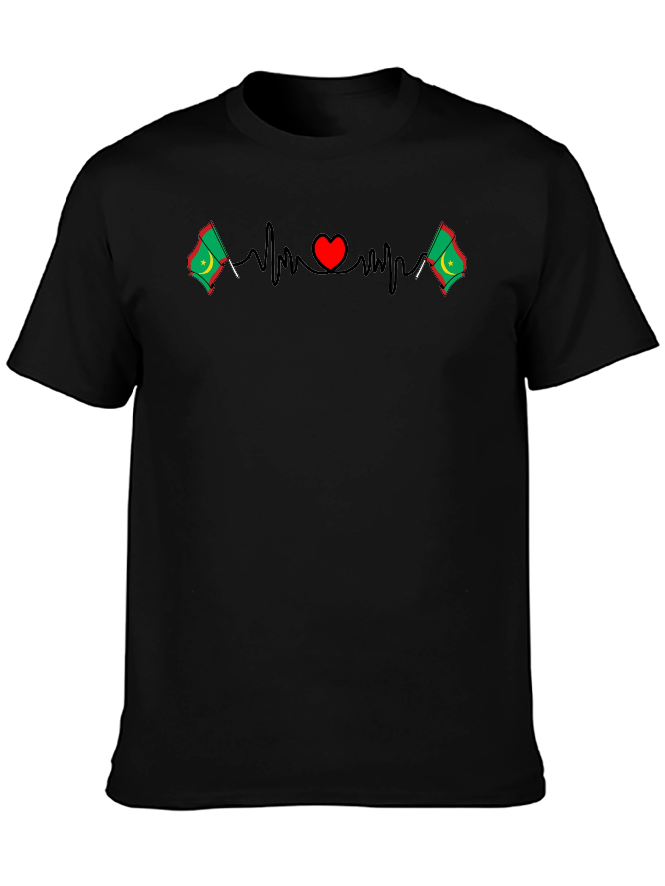 Black Heartbeat Mauritania Flag T-Shirt - Black view 3