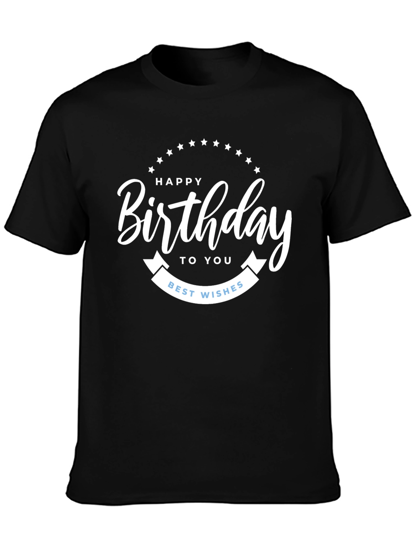 Black Happy Birthday T-Shirt | Black Crew Neck Tee view 3