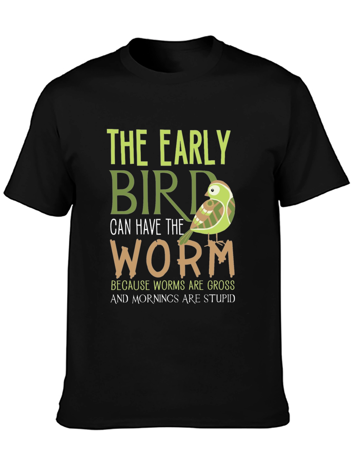 Black Early Bird Graphic Tee - Funny Bird & Worm T-Shirt view 3