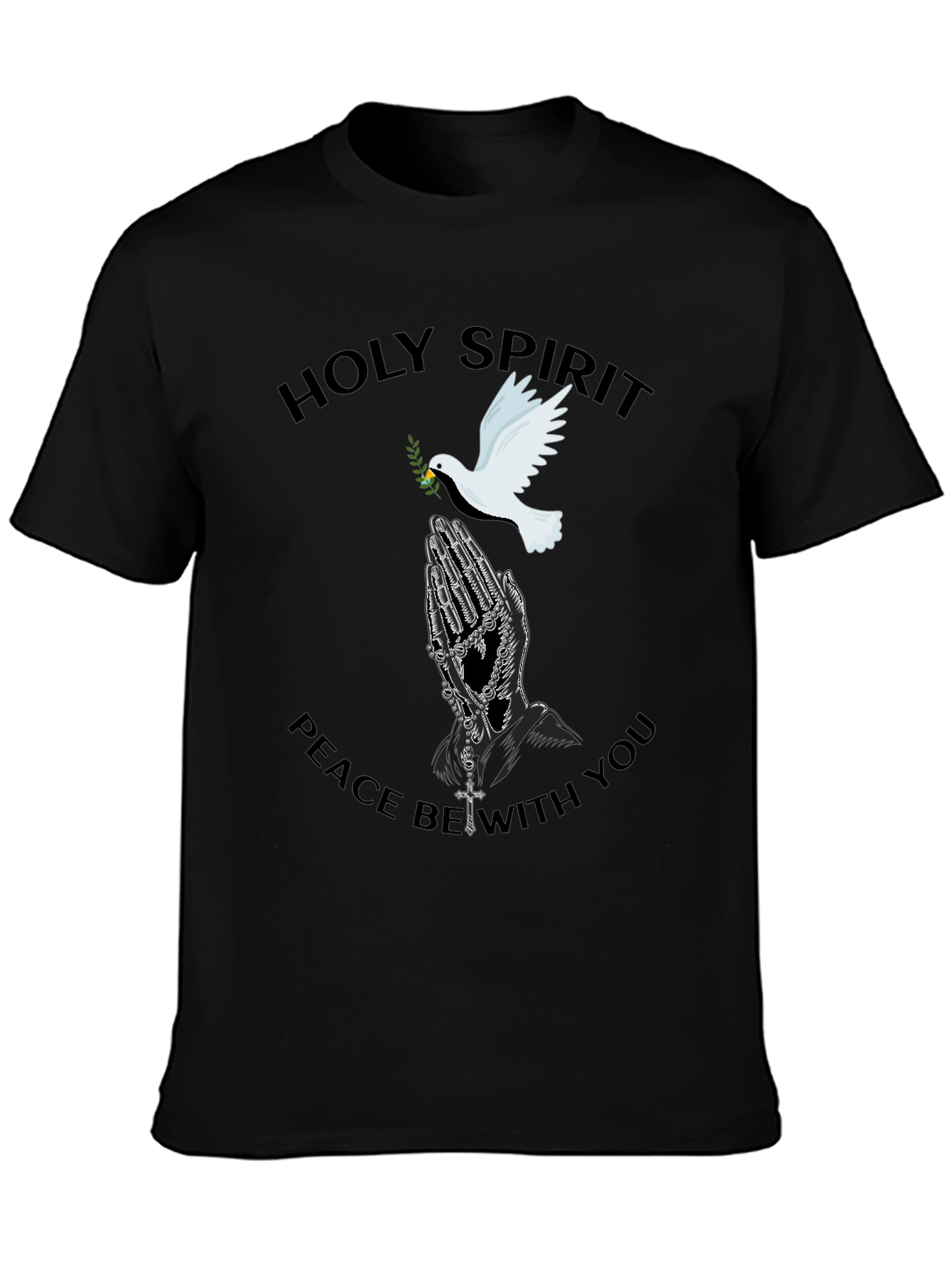 Black Holy Spirit Dove Graphic Black T-Shirt view 3