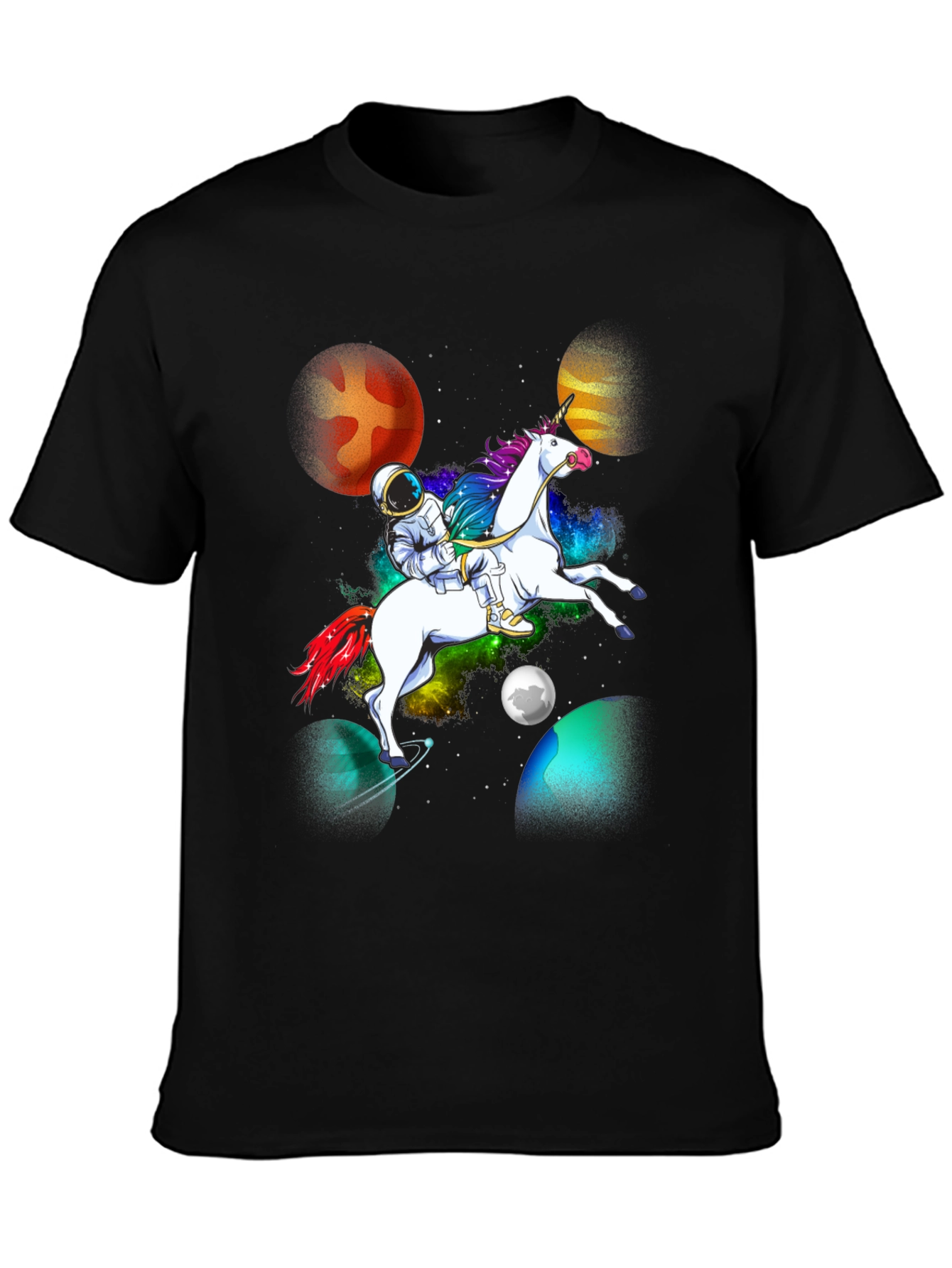 Black Astronaut Unicorn Galaxy T-Shirt view 3