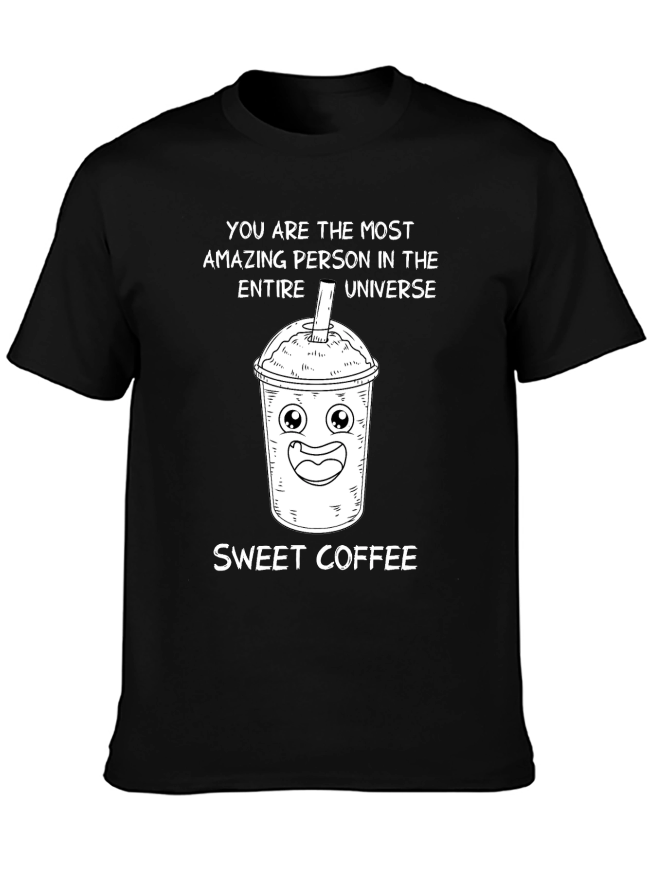 Black Sweet Coffee Cartoon Graphic T-Shirt view 3