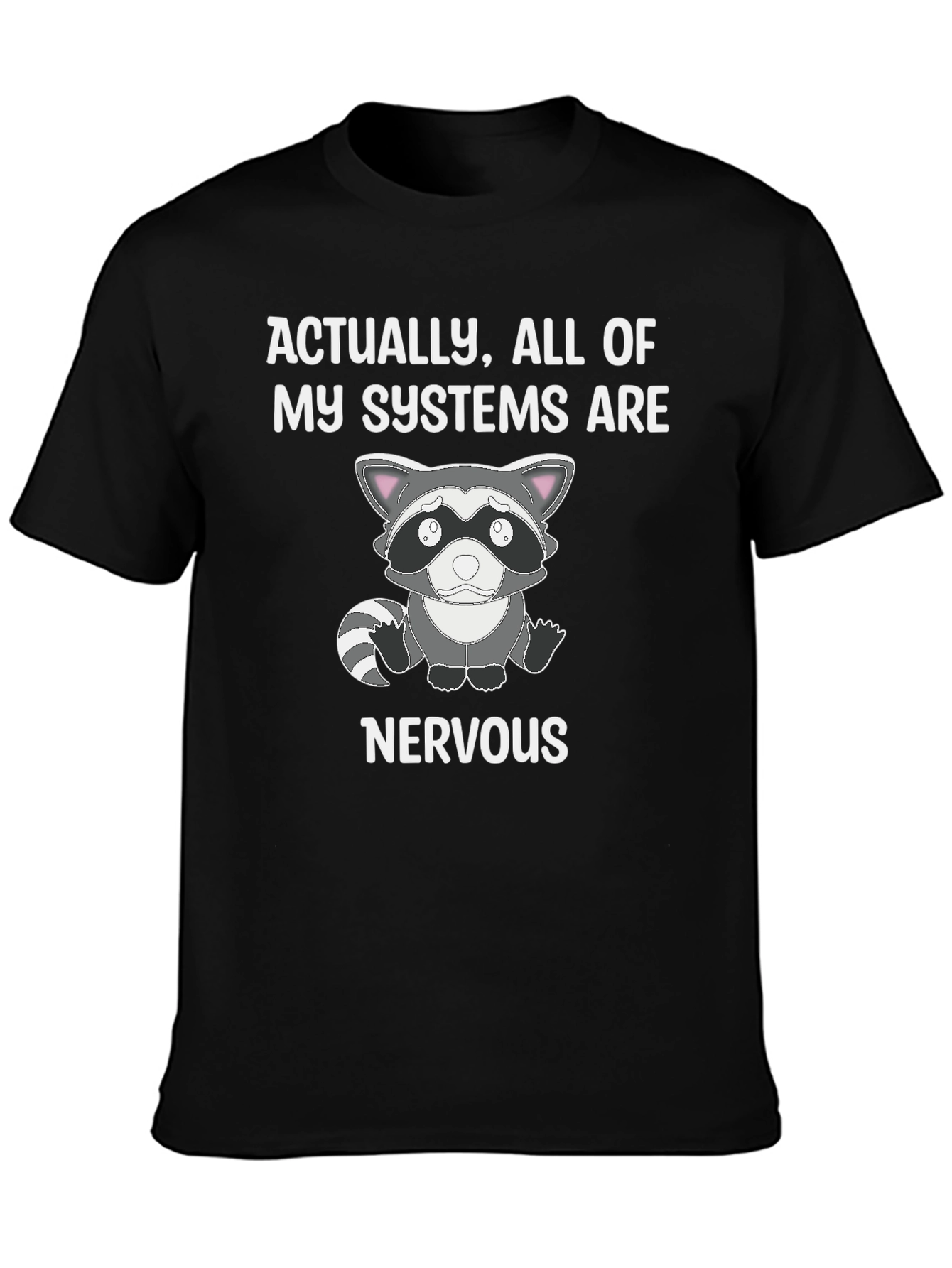 Black Nervous Raccoon Systems T-Shirt - Funny Graphic Tee view 3